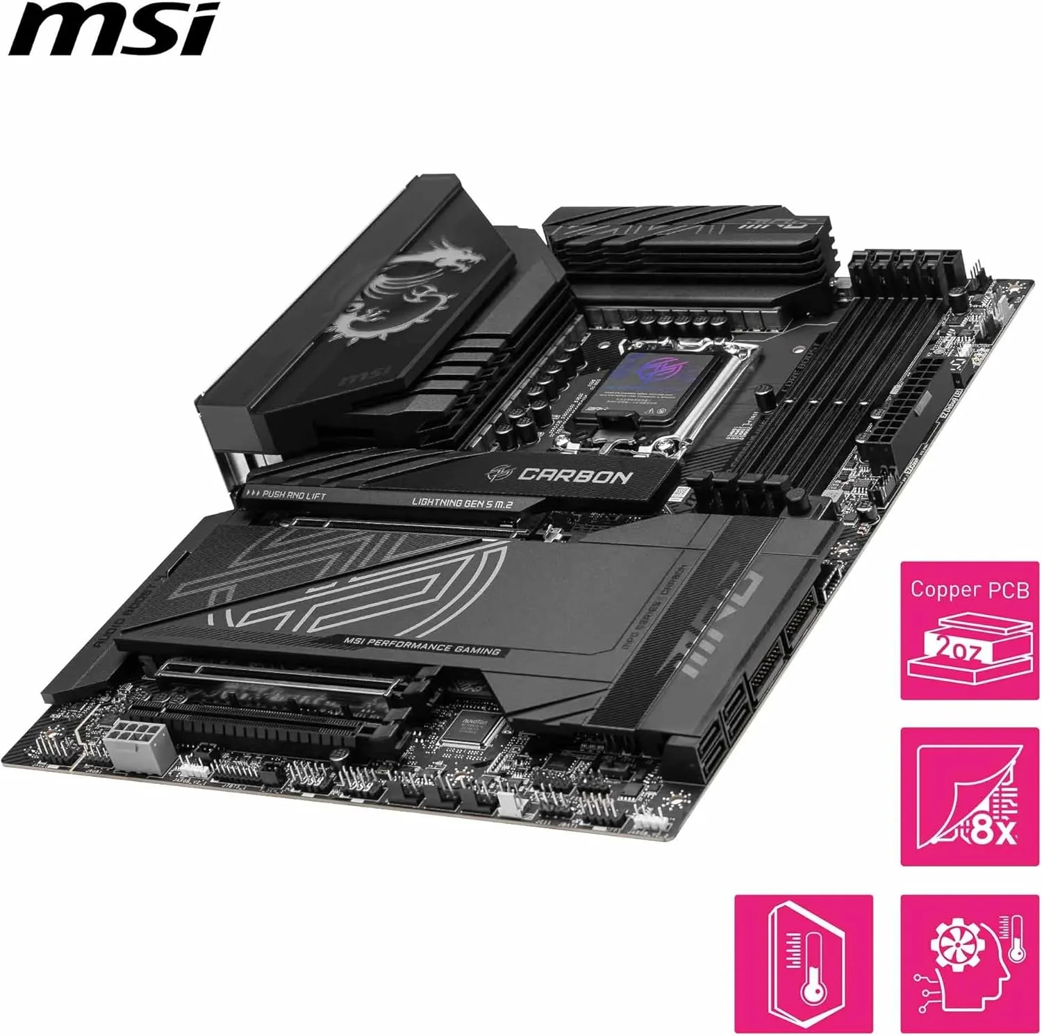 مادربرد MSI MPG Z890 CARBON WIFI سوکت 1851 DDR5 9200MHZ(OC) USB 20Gbps 5xM.2 2xTB4 HDMI DISPLAY 1x5G 1x 2.5 LAN WIFI 7 ATX مادربرد MSI MPG Z890 CARBON WIFI سوکت 1851 DDR5 9200MHZ(OC) USB 20Gbps 5xM.2 2xTB4 HDMI DISPLAY 1x5G 1x 2.5 LAN WIFI 7 ATX