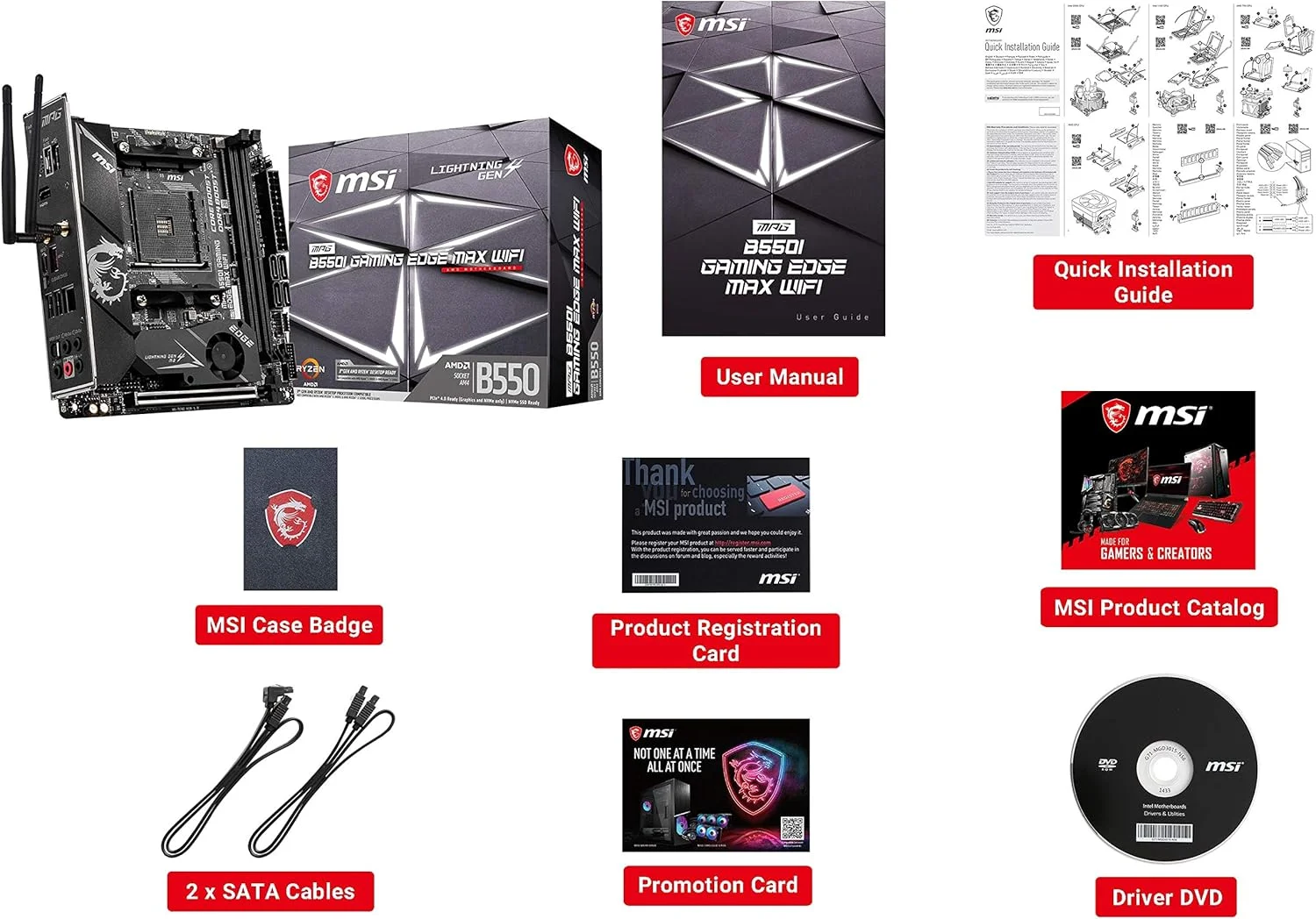 مادربرد گیمینگ MSI MPG B550I GAMING EDGE MAX WIFI (AMD AM4، DDR4، PCIe 4.0، SATA 6Gb/s، Dual M.2، USB 3.2 Gen 2، HDMI، Wi-Fi AX، Mini-ITX، پردازنده های AMD Ryzen سری 5000) مادربرد گیمینگ MSI MPG B550I GAMING EDGE MAX WIFI (AMD AM4، DDR4، PCIe 4.0، SATA 6Gb/s، Dual M.2، USB 3.2 Gen 2، HDMI، Wi-Fi AX، Mini-ITX، پردازنده های AMD Ryzen سری 5000)