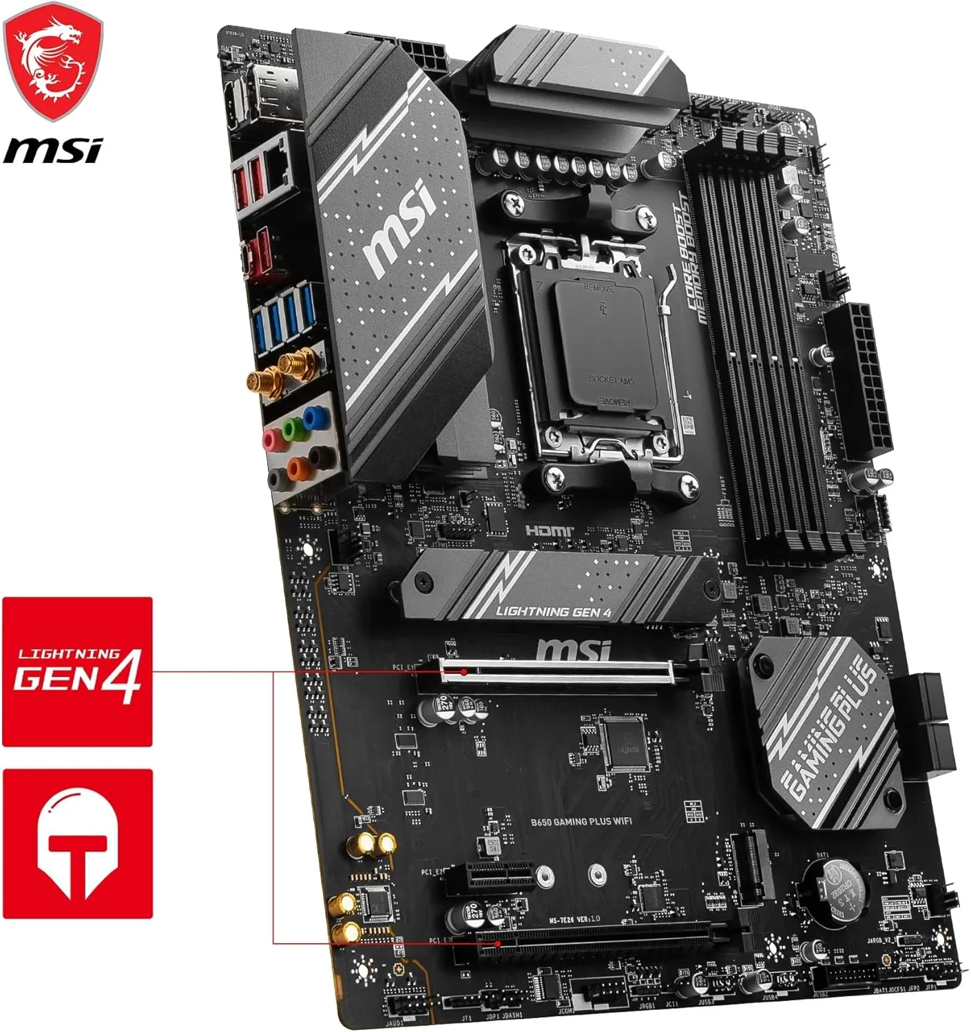 مادربرد MSI B650 GAMING PLUS WIFI AM5 ATX، چیپست AMD B650، 4x DDR5 / حداکثر ظرفیت 192 گیگابایت، 2x PCI-E x16، 2x M.2، Wi-Fi 6E / 2.5G LAN، BT 5.3، USB 3.2 C/A، HDMI/DP - مشکی مادربرد MSI B650 GAMING PLUS WIFI AM5 ATX، چیپست AMD B650، 4x DDR5 / حداکثر ظرفیت 192 گیگابایت، 2x PCI-E x16، 2x M.2، Wi-Fi 6E / 2.5G LAN، BT 5.3، USB 3.2 C/A، HDMI/DP - مشکی