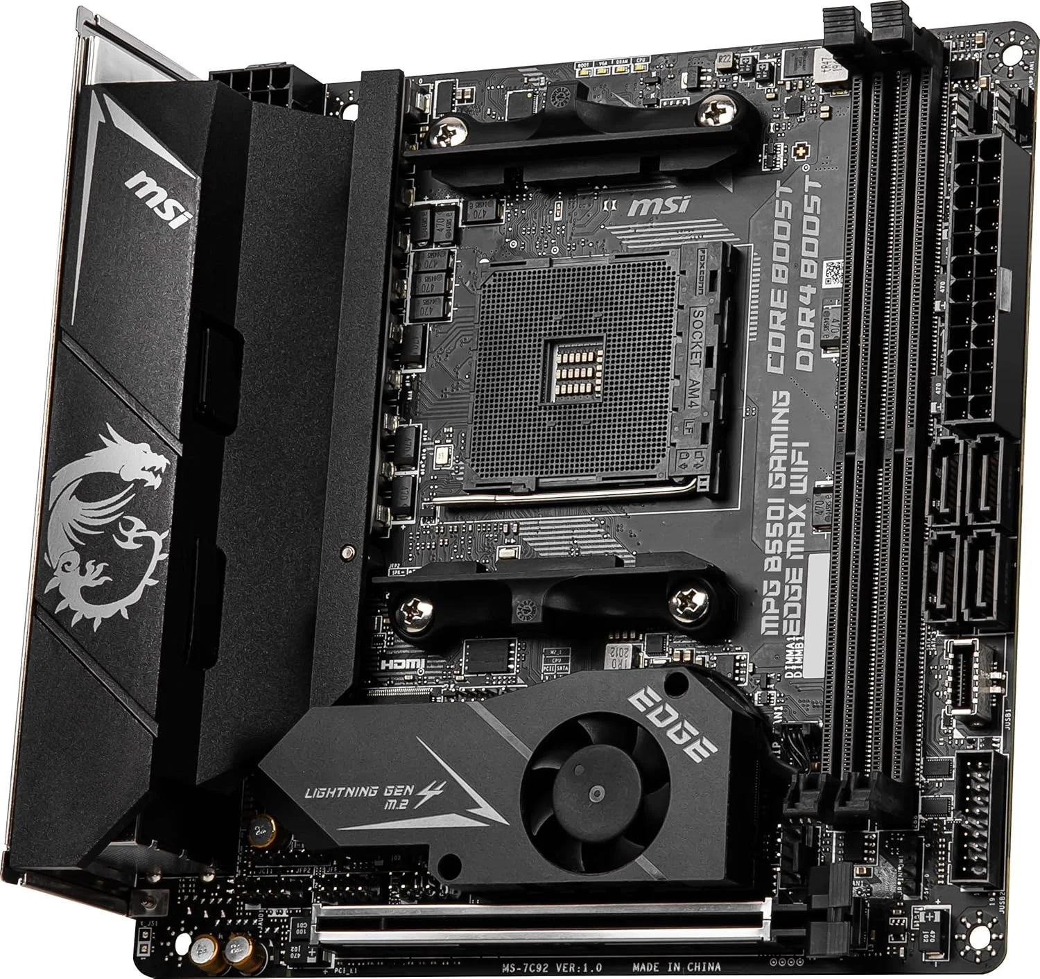 مادربرد گیمینگ MSI MPG B550I GAMING EDGE MAX WIFI (AMD AM4، DDR4، PCIe 4.0، SATA 6Gb/s، Dual M.2، USB 3.2 Gen 2، HDMI، Wi-Fi AX، Mini-ITX، پردازنده های AMD Ryzen سری 5000) مادربرد گیمینگ MSI MPG B550I GAMING EDGE MAX WIFI (AMD AM4، DDR4، PCIe 4.0، SATA 6Gb/s، Dual M.2، USB 3.2 Gen 2، HDMI، Wi-Fi AX، Mini-ITX، پردازنده های AMD Ryzen سری 5000)