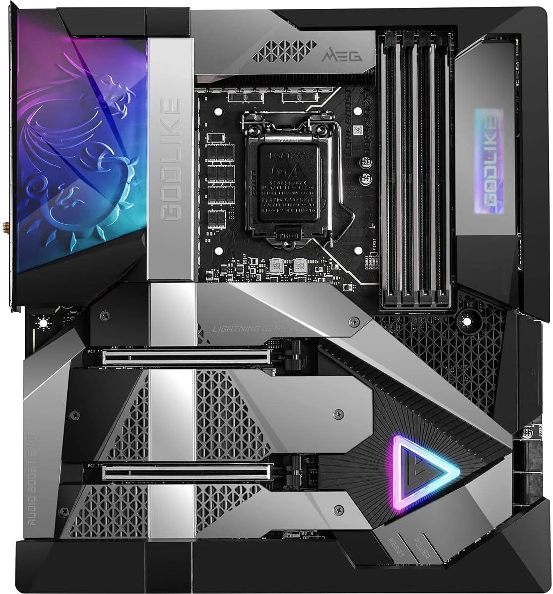 مادربرد گیمینگ MSI MEG Z590 GODLIKE (E-ATX، نسل 11/10 پردازنده های Intel Core، سوکت LGA 1200، DDR4، PCIe 4، SLI/CFX، اسلات های M.2، Thunderbolt، Wi-Fi 6E، Mystic Light RGB)