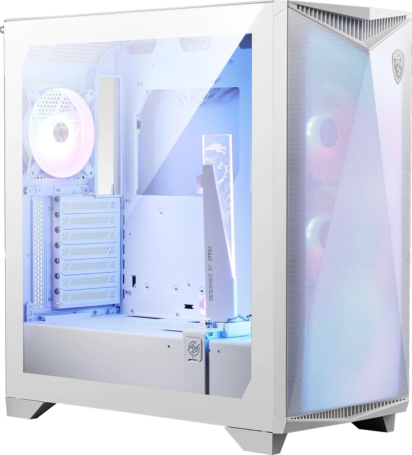 کیس کامپیوتر گیمینگ مید تاور MSI MPG GUNGNIR 300R Airflow White با پنل جلویی مشبک و نورپردازی RGB - سازگار با مادربرد ATX، پنل جانبی شیشه ای حرارت دیده، فن های از پیش نصب شده