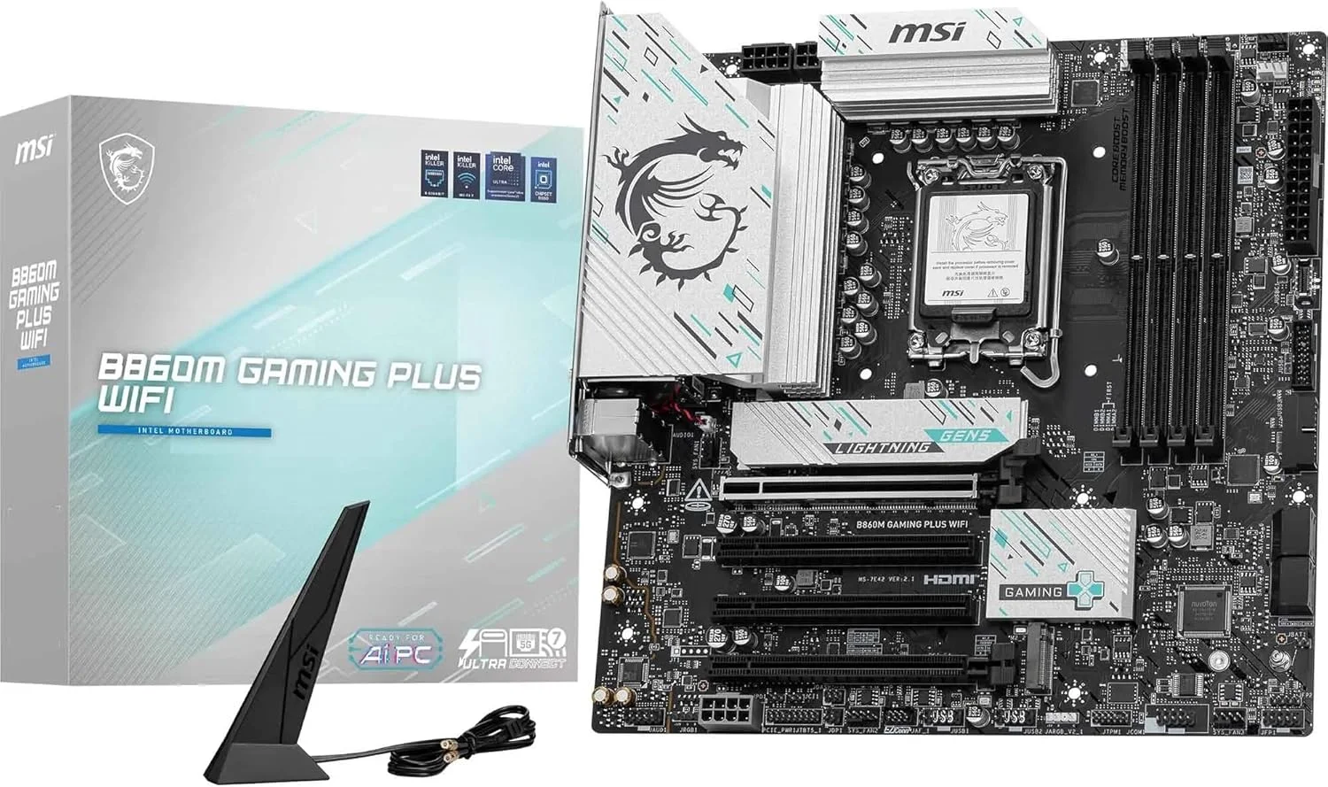 مادربرد MSI B860M GAMING PLUS WIFI mATX: سوکت پردازنده LGA 1851، پورت Thunderbolt 4، چهار عدد DDR5 UDIMM، چهار عدد اسلات PCI-E x16، سه عدد فضای ذخیره سازی M.2، شبکه Intel Killer E5000 5Gbps LAN - مشکی