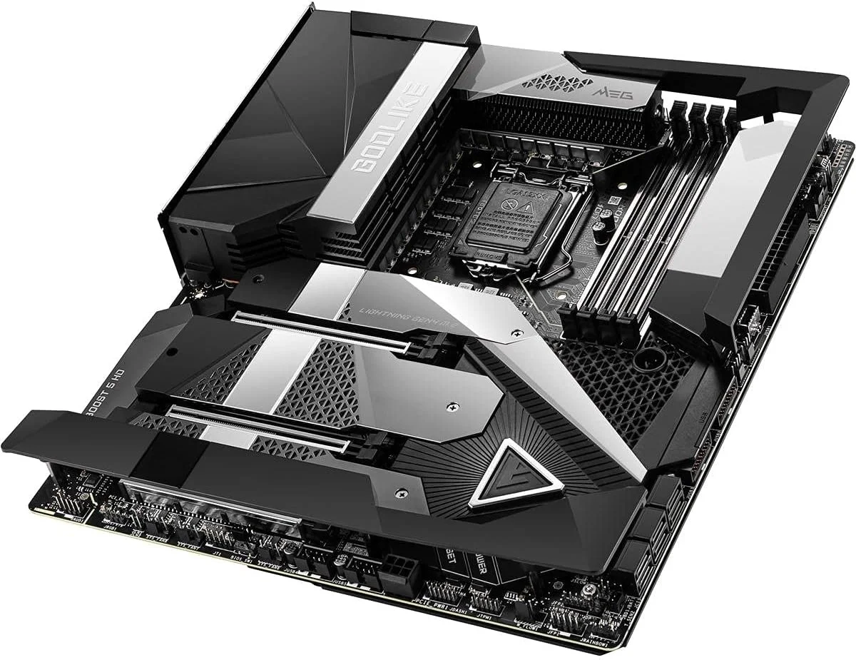 مادربرد گیمینگ MSI MEG Z590 GODLIKE (E-ATX، نسل 11/10 پردازنده های Intel Core، سوکت LGA 1200، DDR4، PCIe 4، SLI/CFX، اسلات های M.2، Thunderbolt، Wi-Fi 6E، Mystic Light RGB) مادربرد گیمینگ MSI MEG Z590 GODLIKE (E-ATX، نسل 11/10 پردازنده های Intel Core، سوکت LGA 1200، DDR4، PCIe 4، SLI/CFX، اسلات های M.2، Thunderbolt، Wi-Fi 6E، Mystic Light RGB)