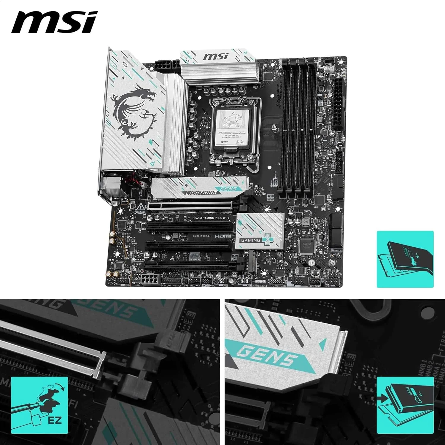 مادربرد MSI B860M GAMING PLUS WIFI mATX: سوکت پردازنده LGA 1851، پورت Thunderbolt 4، چهار عدد DDR5 UDIMM، چهار عدد اسلات PCI-E x16، سه عدد فضای ذخیره سازی M.2، شبکه Intel Killer E5000 5Gbps LAN - مشکی مادربرد MSI B860M GAMING PLUS WIFI mATX: سوکت پردازنده LGA 1851، پورت Thunderbolt 4، چهار عدد DDR5 UDIMM، چهار عدد اسلات PCI-E x16، سه عدد فضای ذخیره سازی M.2، شبکه Intel Killer E5000 5Gbps LAN - مشکی