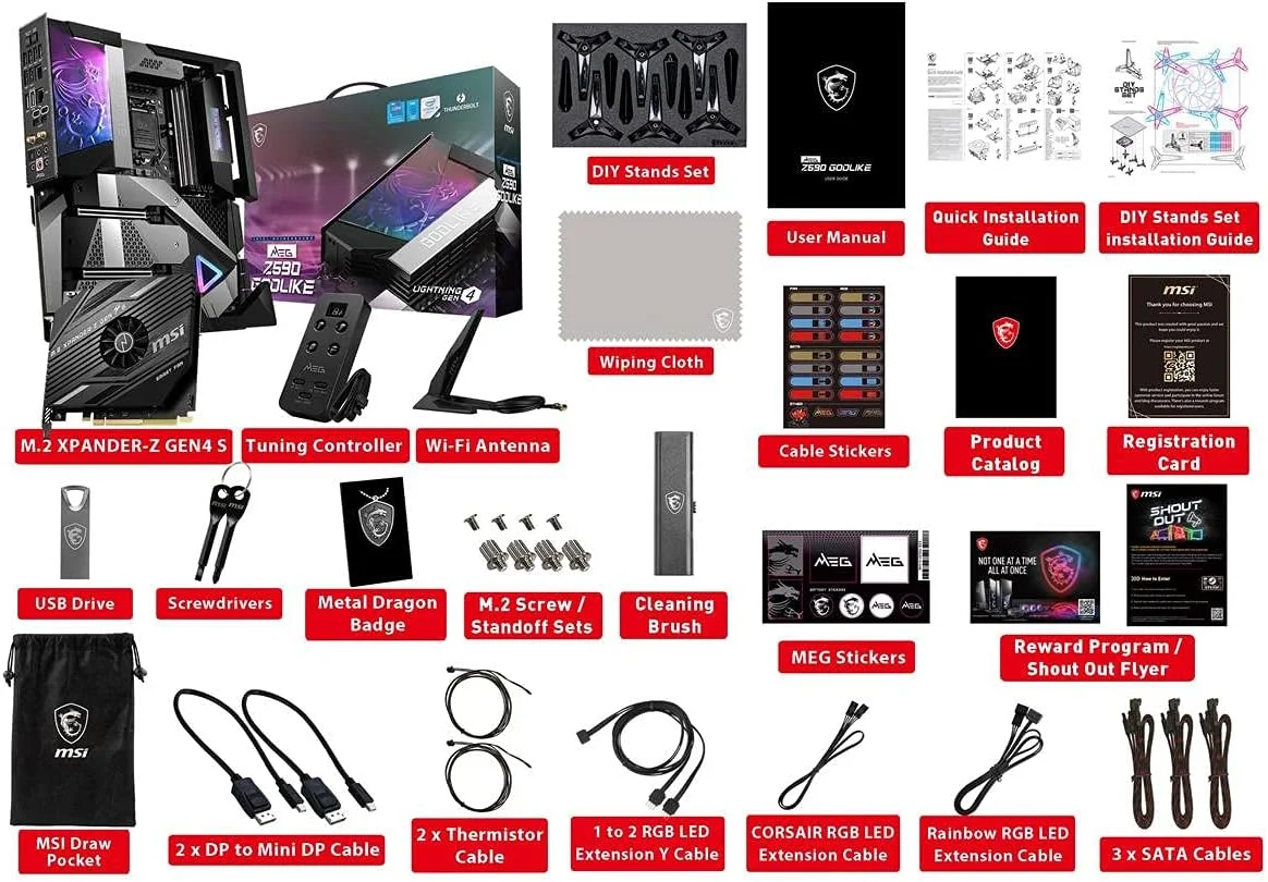 مادربرد گیمینگ MSI MEG Z590 GODLIKE (E-ATX، نسل 11/10 پردازنده های Intel Core، سوکت LGA 1200، DDR4، PCIe 4، SLI/CFX، اسلات های M.2، Thunderbolt، Wi-Fi 6E، Mystic Light RGB) مادربرد گیمینگ MSI MEG Z590 GODLIKE (E-ATX، نسل 11/10 پردازنده های Intel Core، سوکت LGA 1200، DDR4، PCIe 4، SLI/CFX، اسلات های M.2، Thunderbolt، Wi-Fi 6E، Mystic Light RGB)