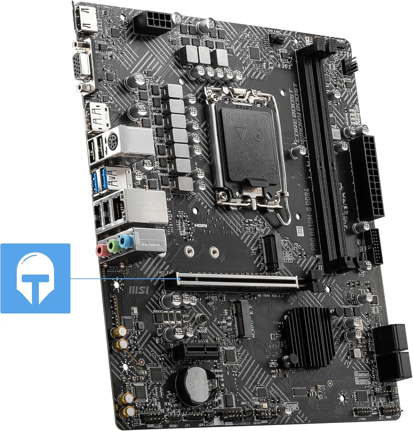 مادربرد MSI Pro H610M-G DDR4 Micro-ATX، سوکت LGA 1700، چیپست H610، کنترلر شبکه 1x Intel I219V Gigabit LAN، 2 اسلات DIMM، اسلات M.2، PCI-E X16، SATA III، HDMI، VGA، DP مادربرد MSI Pro H610M-G DDR4 Micro-ATX، سوکت LGA 1700، چیپست H610، کنترلر شبکه 1x Intel I219V Gigabit LAN، 2 اسلات DIMM، اسلات M.2، PCI-E X16، SATA III، HDMI، VGA، DP