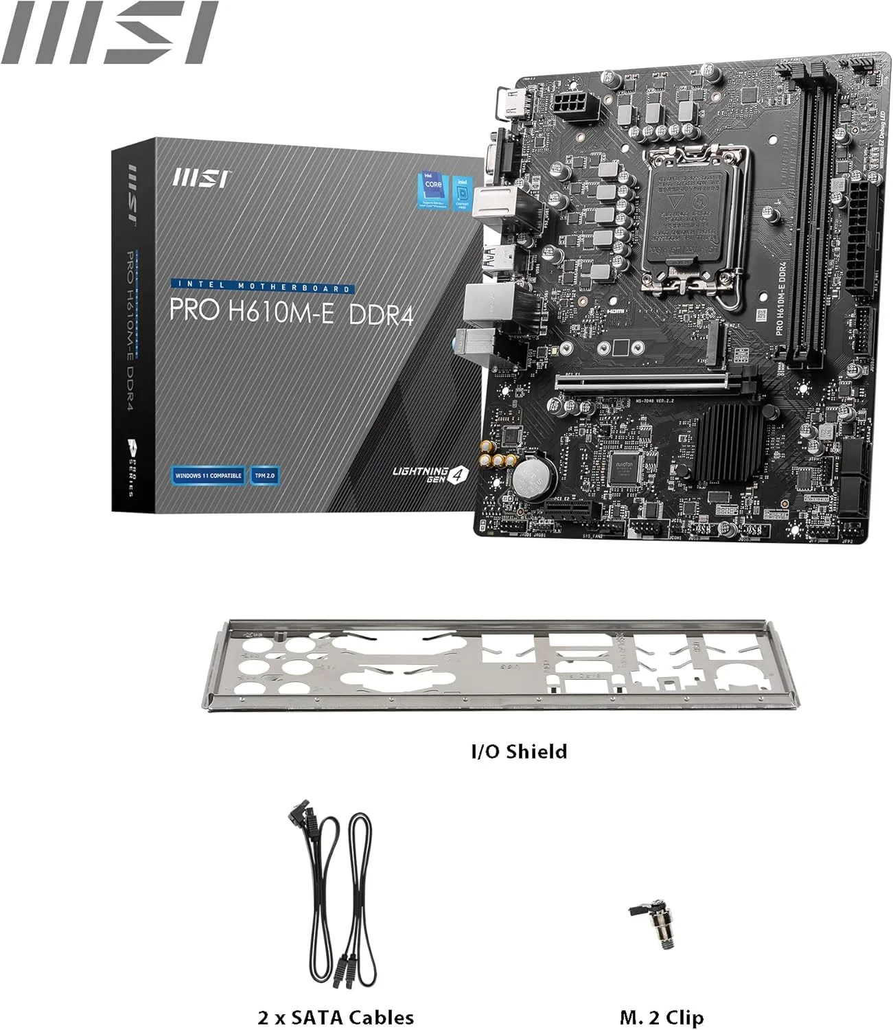 مادربرد MSI PRO H610M-E DDR4، Micro-ATX - پشتیبانی از پردازنده های نسل دوازدهم Intel Core، LGA 1700 - 2 عدد DIMM (3200MHz)، 1 عدد اسلات PCIe 4.0 x16، 1 عدد M.2 Gen3، USB 3.2 Gen1، 1G LAN، HDMI 1.4 و VGA مادربرد MSI PRO H610M-E DDR4، Micro-ATX - پشتیبانی از پردازنده های نسل دوازدهم Intel Core، LGA 1700 - 2 عدد DIMM (3200MHz)، 1 عدد اسلات PCIe 4.0 x16، 1 عدد M.2 Gen3، USB 3.2 Gen1، 1G LAN، HDMI 1.4 و VGA