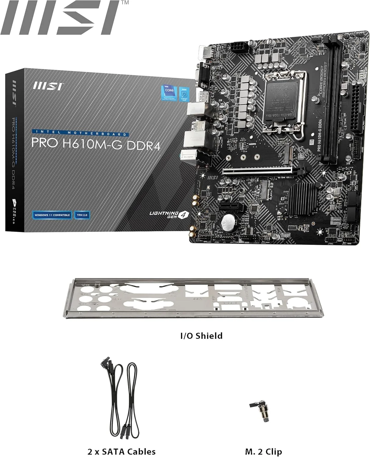 مادربرد MSI Pro H610M-G DDR4 Micro-ATX، سوکت LGA 1700، چیپست H610، کنترلر شبکه 1x Intel I219V Gigabit LAN، 2 اسلات DIMM، اسلات M.2، PCI-E X16، SATA III، HDMI، VGA، DP مادربرد MSI Pro H610M-G DDR4 Micro-ATX، سوکت LGA 1700، چیپست H610، کنترلر شبکه 1x Intel I219V Gigabit LAN، 2 اسلات DIMM، اسلات M.2، PCI-E X16، SATA III، HDMI، VGA، DP