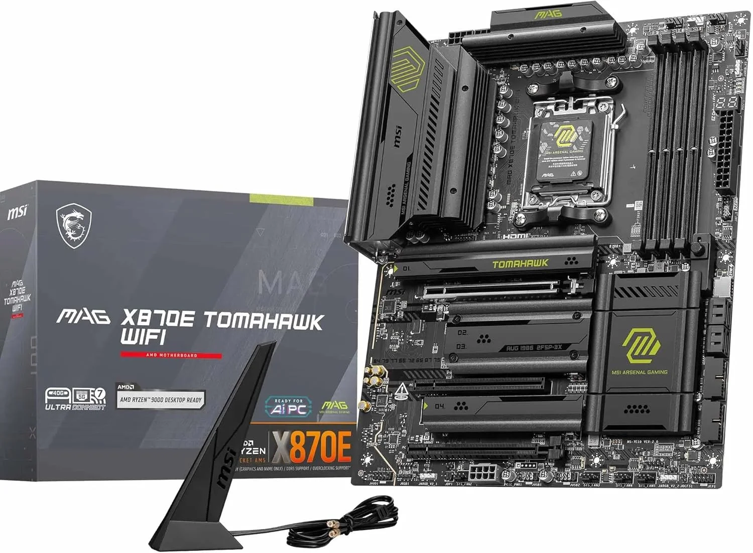 مادربرد MSI MAG X870E Tomahawk WiFi، ATX - پشتیبانی از پردازنده‌های AMD Ryzen 9000/8000/7000، AM5-80A SPS VRM، تقویت حافظه DDR5 8400+ MT/s (OC)، PCIe 5.0 x16، M.2 Gen5، Wi-Fi 7، 5G LAN