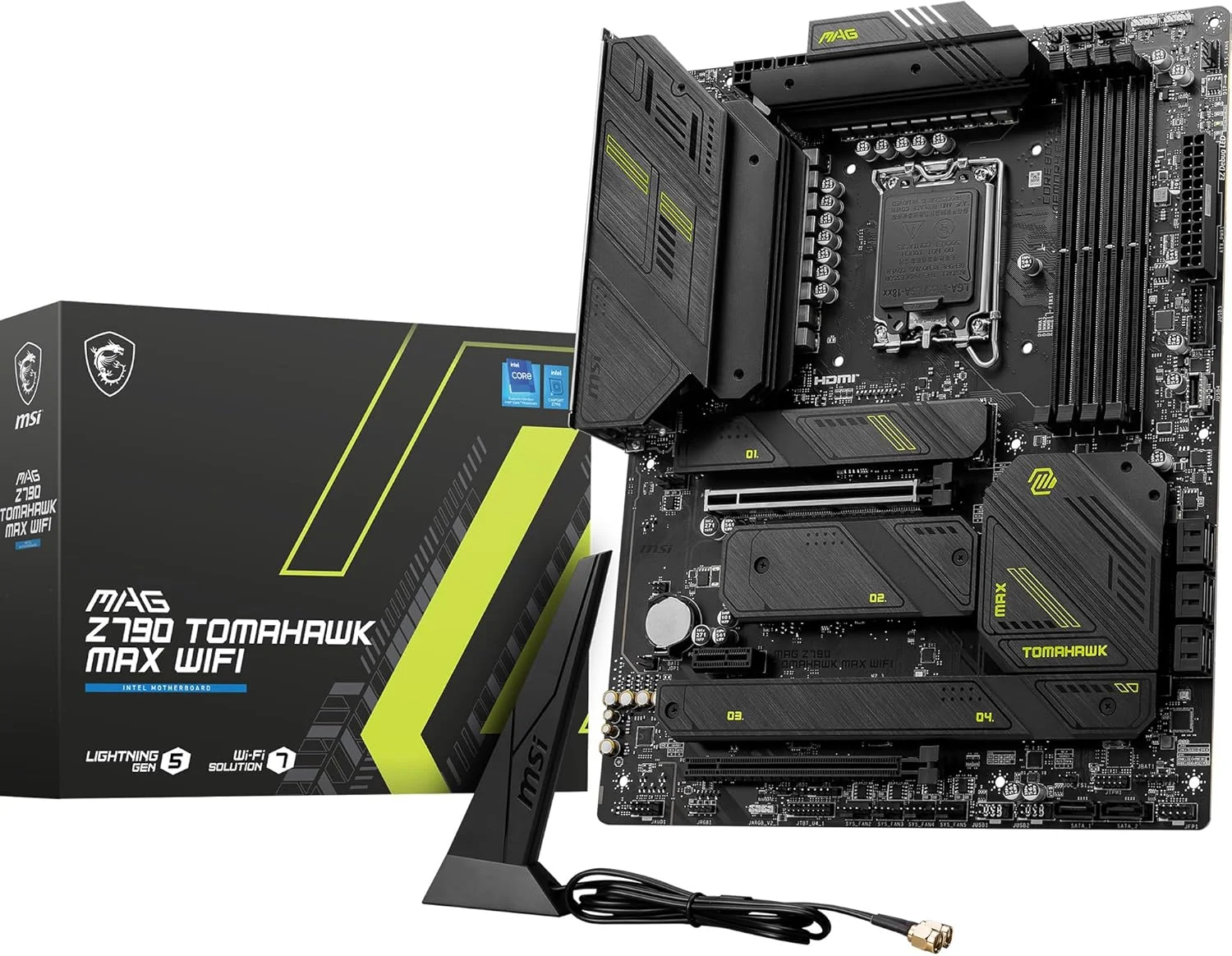 مادربرد گیمینگ MSI MAG Z790 Tomahawk MAX WiFi (پشتیبانی از پردازنده‌های نسل 12/13/14 اینتل، LGA 1700، DDR5، PCIe 5.0، M.2، SATA 6G، LAN 2.5Gbps، USB 3.2 Gen2، Wi-Fi 7، بلوتوث 5.4، ATX)