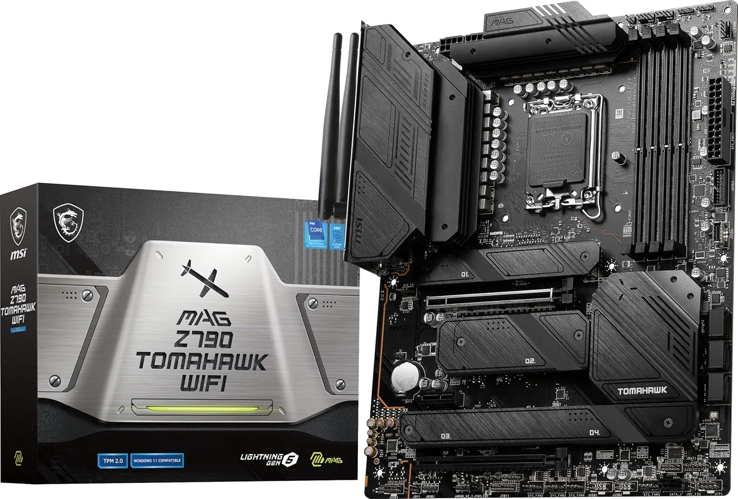 مادربرد گیمینگ MSI MAG Z790 Tomahawk WiFi (پشتیبانی از پردازنده‌های نسل 12 و 13 اینتل، LGA 1700، DDR5، PCIe 5.0، M.2، LAN 2.5Gbps، USB 3.2 Gen2، Wi-Fi 6E، ATX)