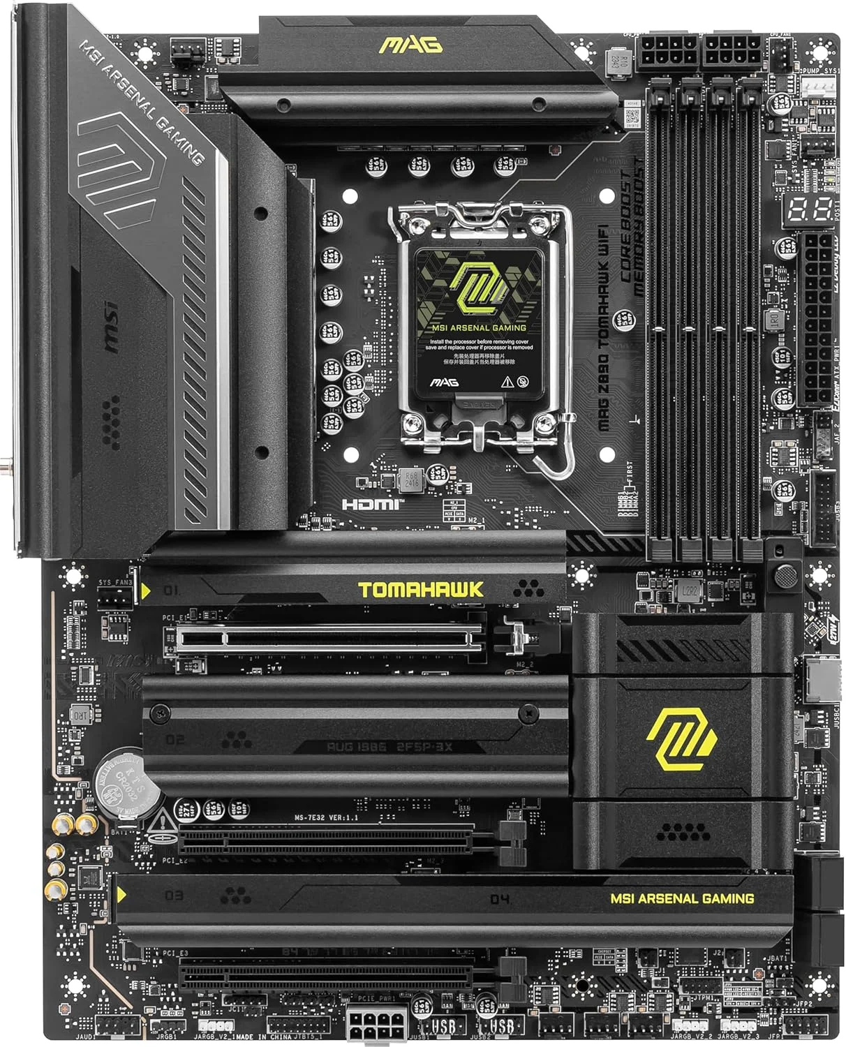 مادربرد گیمینگ MSI MAG Z890 Tomahawk WiFi (پشتیبانی از پردازنده های Intel Core Ultra Series 2، LGA 1851، DDR5، PCIe 5.0، M.2، SATA، LAN 5Gbps، USB Type-C، Wi-Fi 7، بلوتوث 5.4، Thunderbolt 4، ATX)