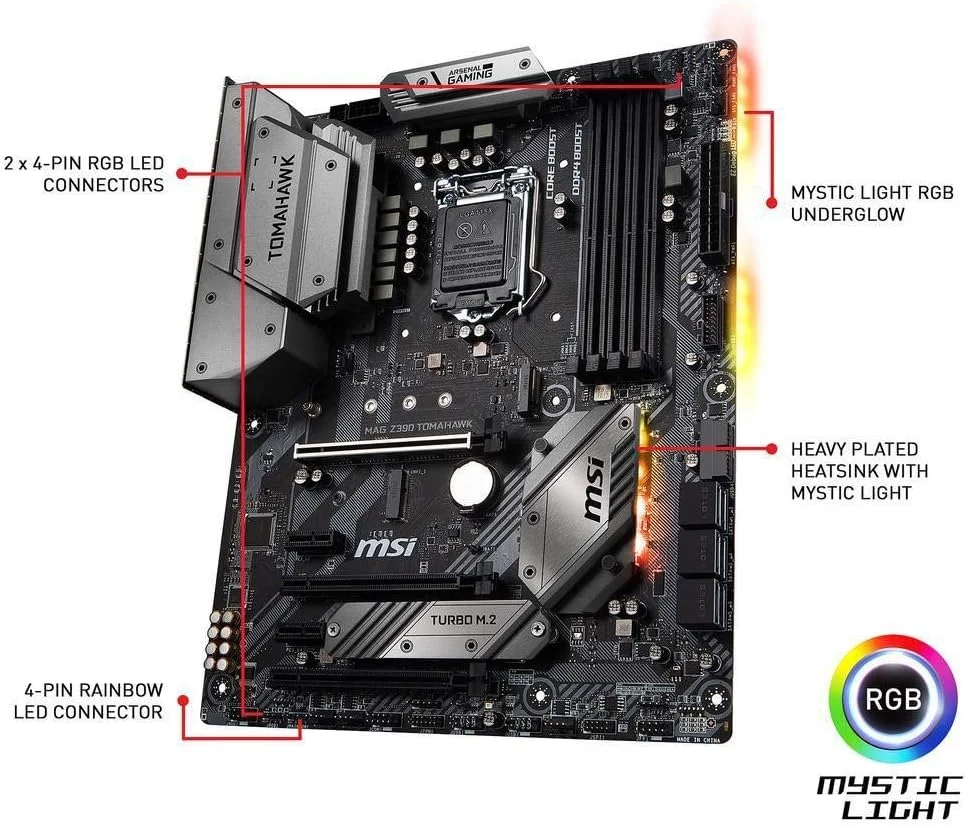 مادربرد گیمینگ MSI MAG Z390 Tomahawk LGA1151 (نسل 8 و 9 اینتل) M.2 USB 3.1 Gen 2 DDR4 HDMI DP CFX Dual Gigabit LAN ATX Z390 مادربرد گیمینگ MSI MAG Z390 Tomahawk LGA1151 (نسل 8 و 9 اینتل) M.2 USB 3.1 Gen 2 DDR4 HDMI DP CFX Dual Gigabit LAN ATX Z390