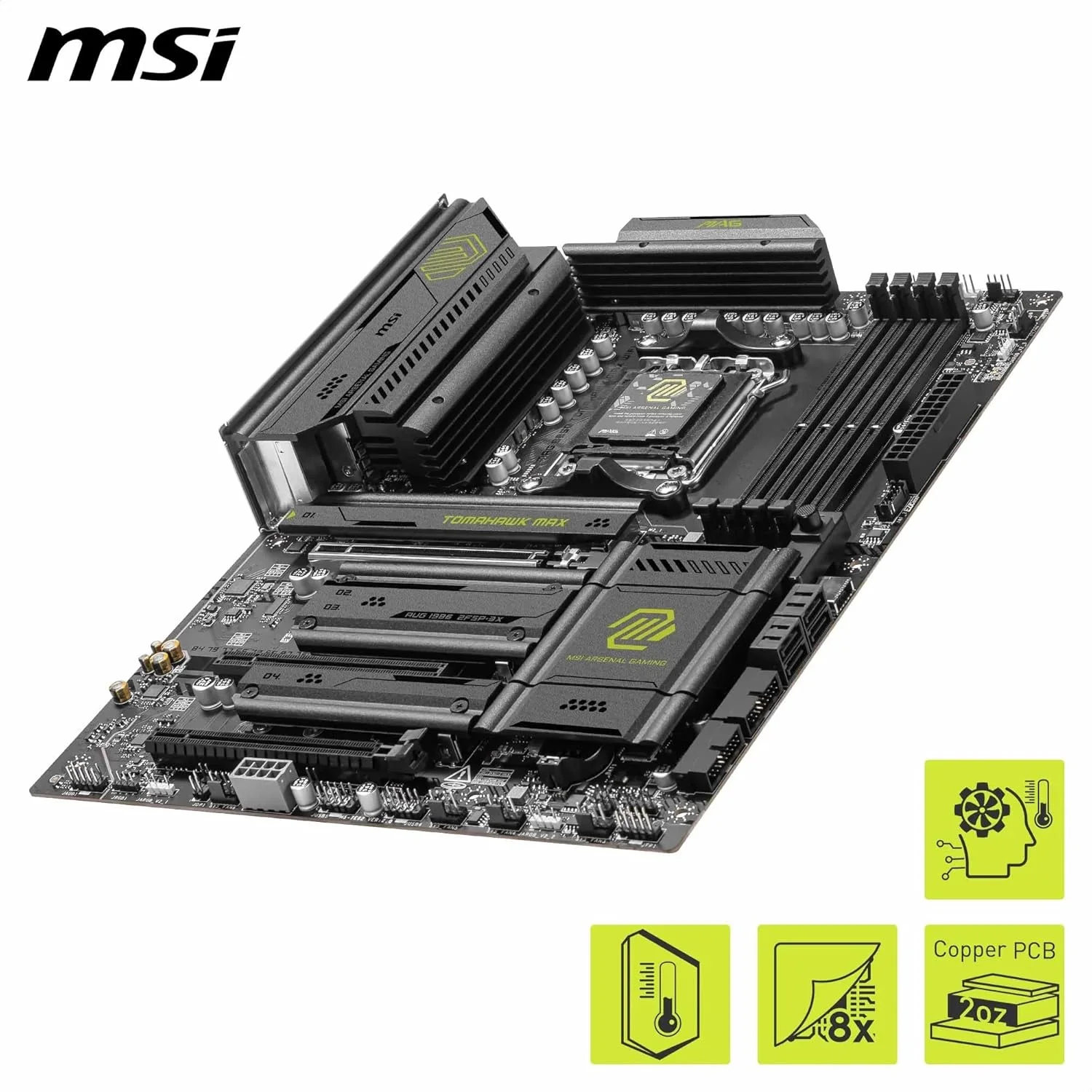 مادربرد MSI MAG B850 Tomahawk MAX WiFi V1، ATX - پشتیبانی از پردازنده‌های AMD Ryzen 9000/8000/7000، سوکت AM5، VRM با SPS 80A، پشتیبانی از حافظه DDR5 با سرعت 8400+ MT/s (OC)، PCIe 5.0 x16، M.2 Gen5، Wi-Fi 7، LAN 5G