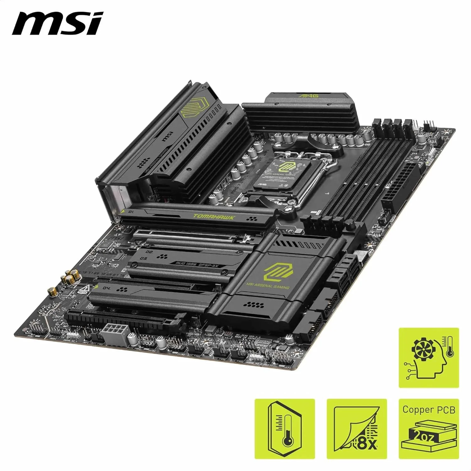 مادربرد MSI MAG X870E Tomahawk WiFi، ATX - پشتیبانی از پردازنده‌های AMD Ryzen 9000/8000/7000، AM5-80A SPS VRM، تقویت حافظه DDR5 8400+ MT/s (OC)، PCIe 5.0 x16، M.2 Gen5، Wi-Fi 7، 5G LAN
