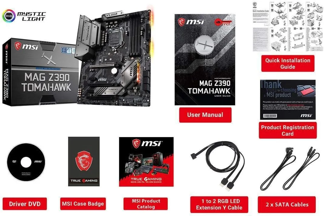 مادربرد گیمینگ MSI MAG Z390 Tomahawk LGA1151 (نسل 8 و 9 اینتل) M.2 USB 3.1 Gen 2 DDR4 HDMI DP CFX Dual Gigabit LAN ATX Z390 مادربرد گیمینگ MSI MAG Z390 Tomahawk LGA1151 (نسل 8 و 9 اینتل) M.2 USB 3.1 Gen 2 DDR4 HDMI DP CFX Dual Gigabit LAN ATX Z390