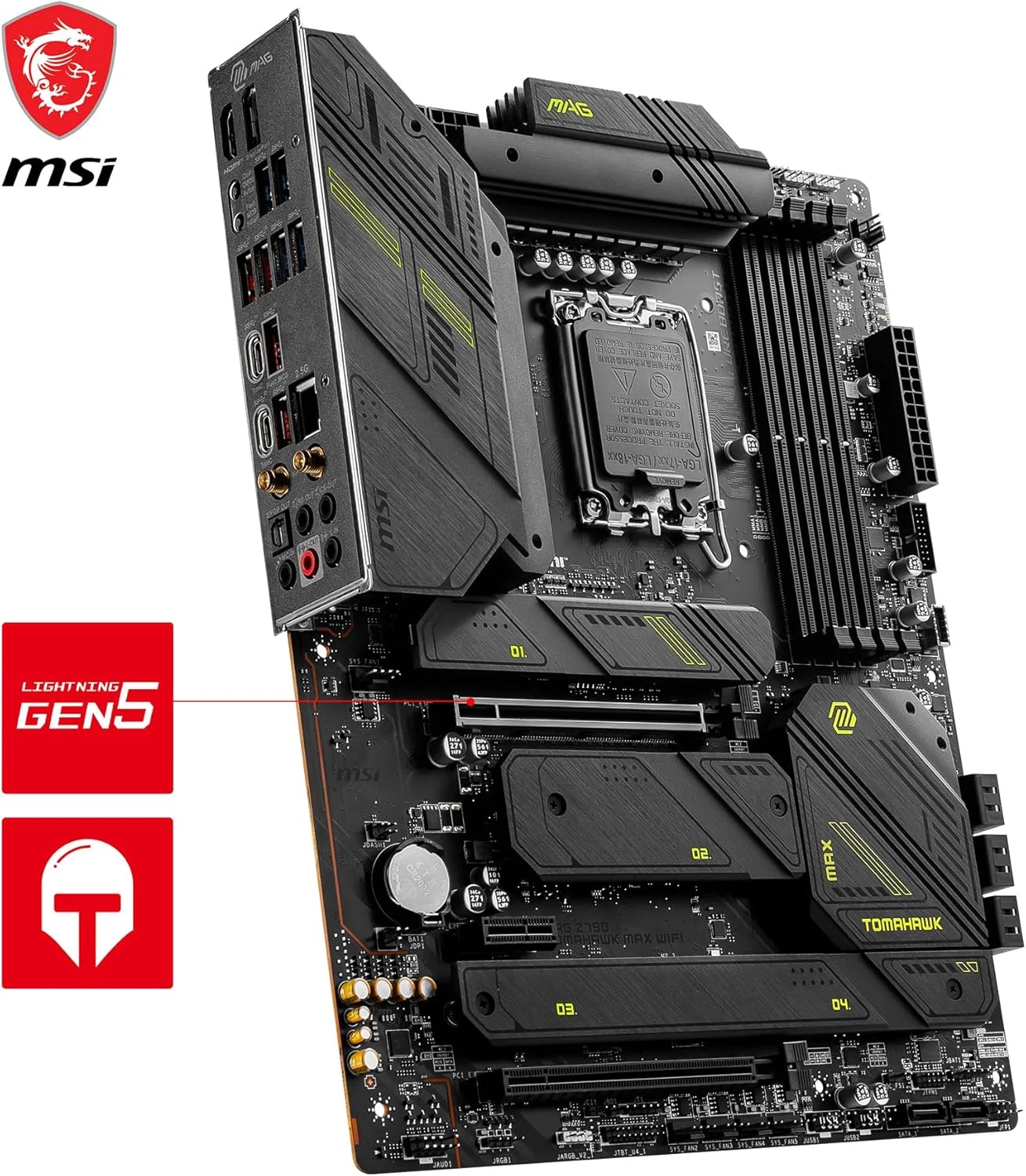 مادربرد گیمینگ MSI MAG Z790 Tomahawk MAX WiFi (پشتیبانی از پردازنده‌های نسل 12/13/14 اینتل، LGA 1700، DDR5، PCIe 5.0، M.2، SATA 6G، LAN 2.5Gbps، USB 3.2 Gen2، Wi-Fi 7، بلوتوث 5.4، ATX)
