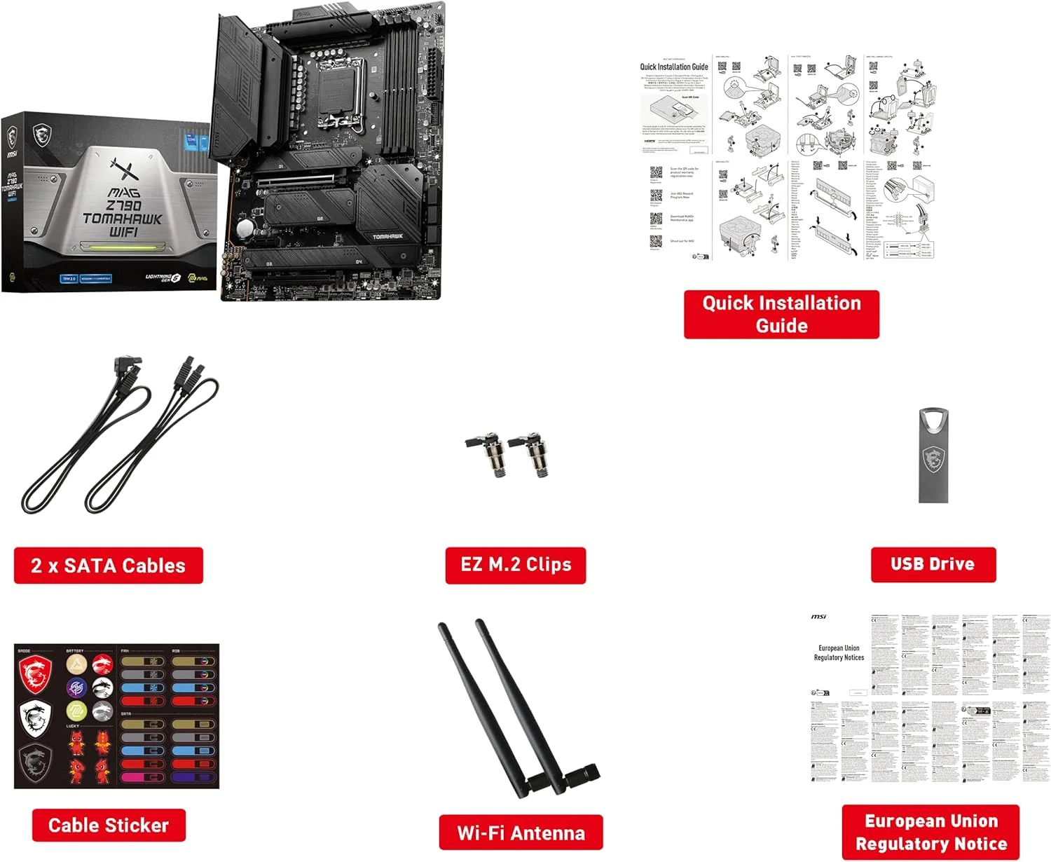 مادربرد گیمینگ MSI MAG Z790 Tomahawk WiFi (پشتیبانی از پردازنده‌های نسل 12 و 13 اینتل، LGA 1700، DDR5، PCIe 5.0، M.2، LAN 2.5Gbps، USB 3.2 Gen2، Wi-Fi 6E، ATX)