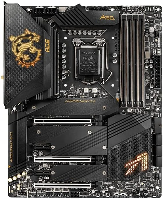 مادربرد گیمینگ ام اس آی Meg Z590 Ace - Atx، نسل 11/10 پردازنده های Intel Core، سوکت LGA 1200، Sli/Cfx، DDR4، Pcie 4، اسلات های M.2، USB 3.2 Gen 2، Wi-Fi 6E، Mystic Light RGB