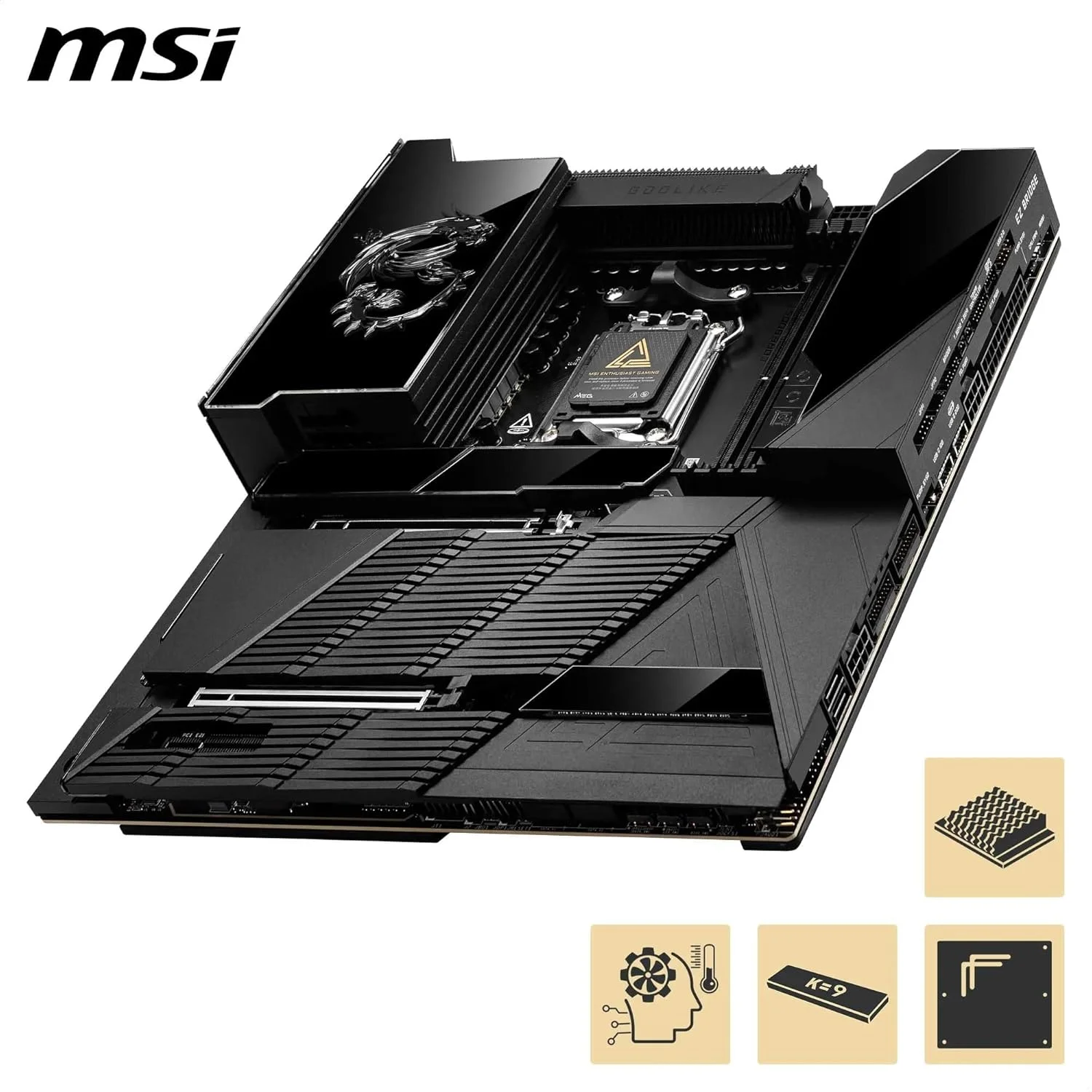 مادربرد MSI MEG X870E GODLIKE, E-ATX - پشتیبانی از پردازنده‌های AMD Ryzen 9000/8000/7000، سوکت AM5 - Dynamic Dashboard III، EZ Slide M.2، 110A SPS، حافظه DDR5 (سرعت 9000+ MT/s OC)، M.2 و PCIe 5.0، USB4، Wi-Fi 7، 10G LAN