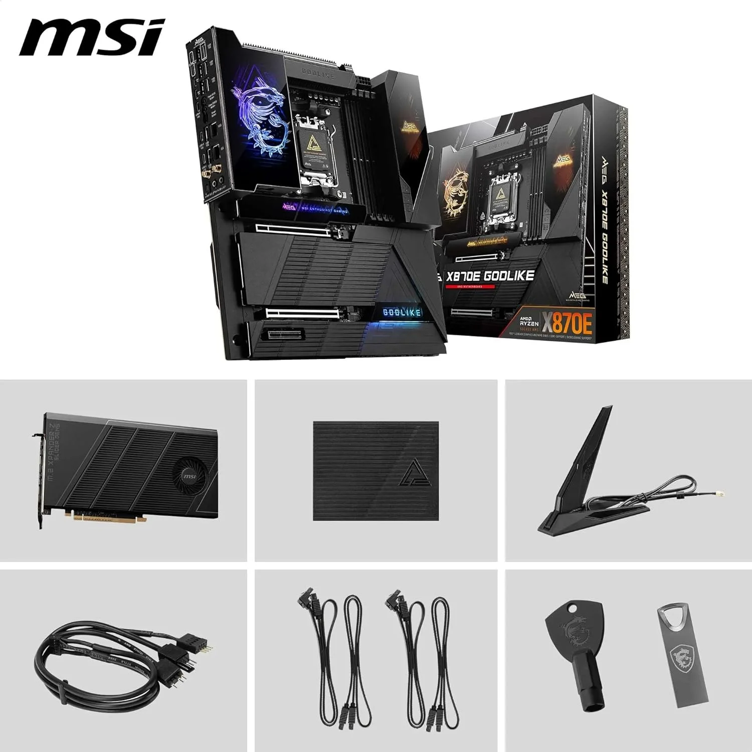 مادربرد MSI MEG X870E GODLIKE, E-ATX - پشتیبانی از پردازنده‌های AMD Ryzen 9000/8000/7000، سوکت AM5 - Dynamic Dashboard III، EZ Slide M.2، 110A SPS، حافظه DDR5 (سرعت 9000+ MT/s OC)، M.2 و PCIe 5.0، USB4، Wi-Fi 7، 10G LAN