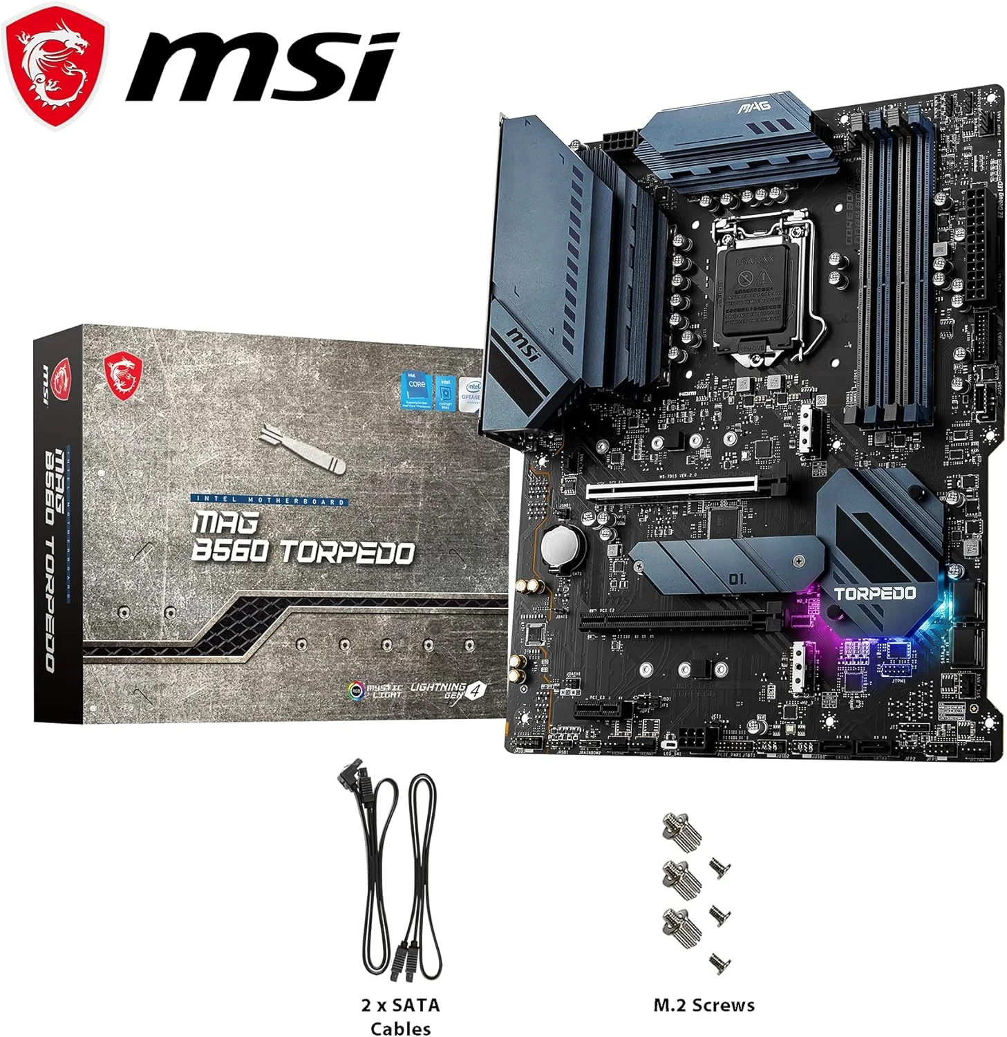 مادربرد گیمینگ MSI MAG B560 TORPEDO ATX، پشتیبانی از پردازندههای نسل 11 اینتل Core، LGA 1200، Mystic Light، DDR4 Boost (5066MHz/OC)، 2 x PCIe 4.0/3.0 x16، 3 x M.2 Gen4/3، 2.5G + 1G LAN مادربرد گیمینگ MSI MAG B560 TORPEDO ATX، پشتیبانی از پردازندههای نسل 11 اینتل Core، LGA 1200، Mystic Light، DDR4 Boost (5066MHz/OC)، 2 x PCIe 4.0/3.0 x16، 3 x M.2 Gen4/3، 2.5G + 1G LAN