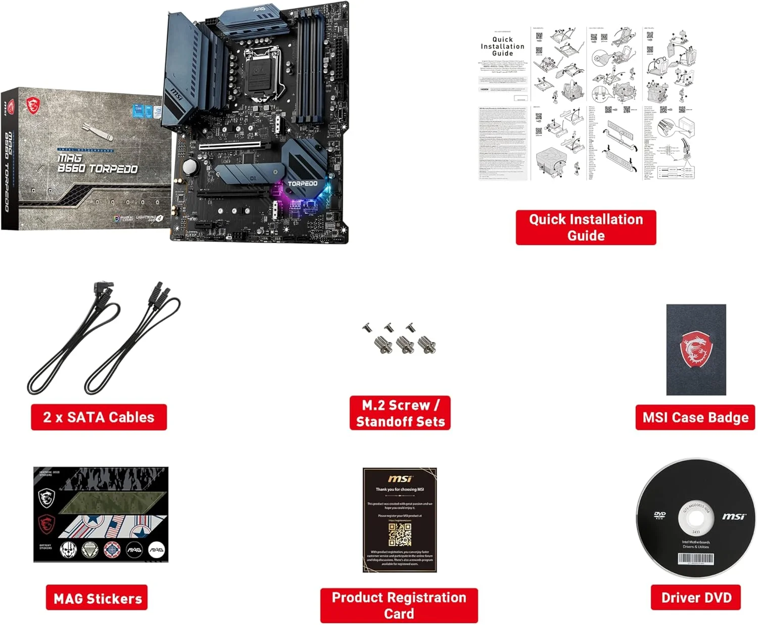 مادربرد گیمینگ MSI MAG B560 TORPEDO ATX، پشتیبانی از پردازندههای نسل 11 اینتل Core، LGA 1200، Mystic Light، DDR4 Boost (5066MHz/OC)، 2 x PCIe 4.0/3.0 x16، 3 x M.2 Gen4/3، 2.5G + 1G LAN مادربرد گیمینگ MSI MAG B560 TORPEDO ATX، پشتیبانی از پردازندههای نسل 11 اینتل Core، LGA 1200، Mystic Light، DDR4 Boost (5066MHz/OC)، 2 x PCIe 4.0/3.0 x16، 3 x M.2 Gen4/3، 2.5G + 1G LAN