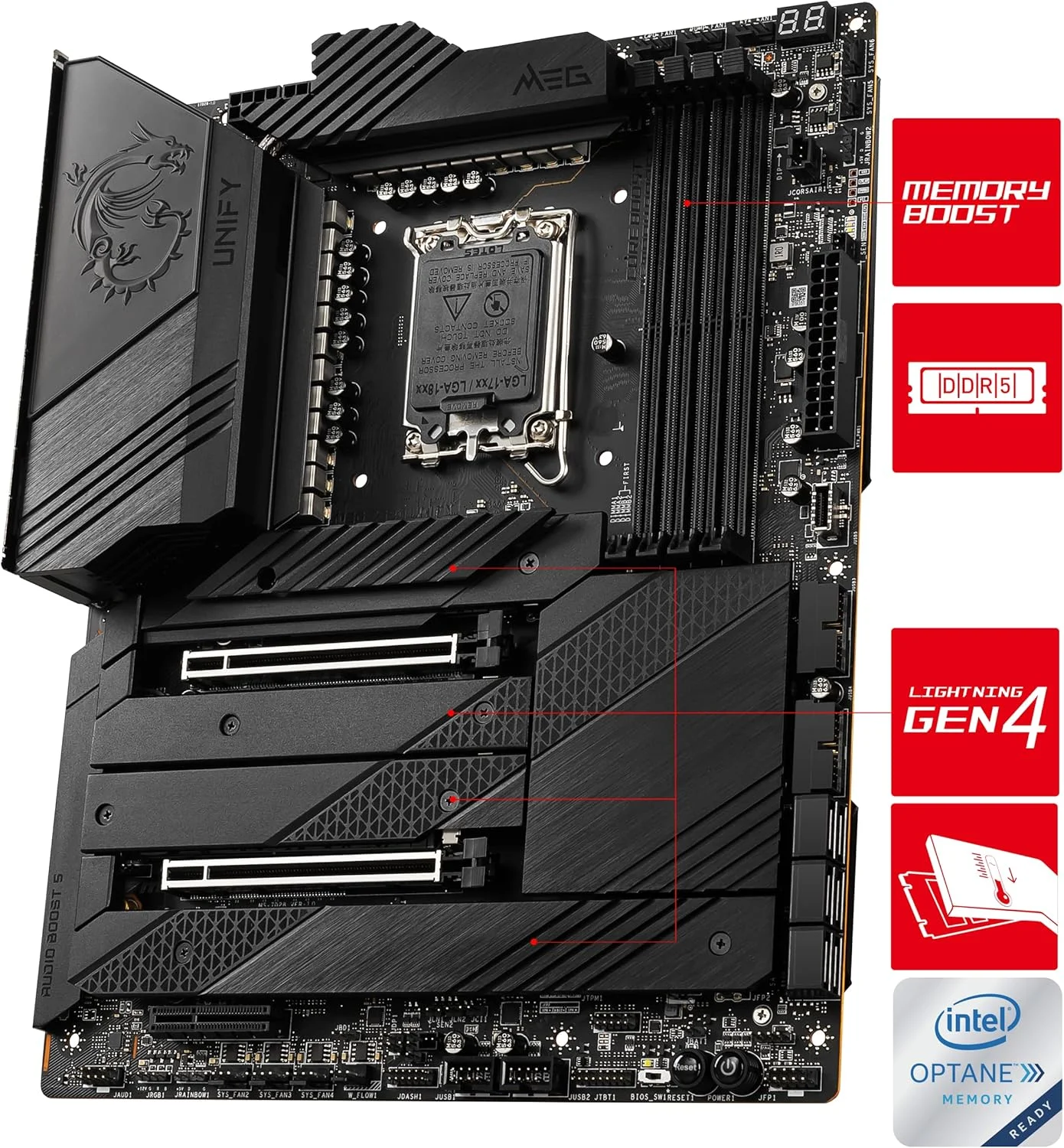 مادربرد گیمینگ MSI MEG Z690 UNIFY، فرم فاکتور ATX، پشتیبانی از نسل دوازدهم اینتل، سوکت LGA 1700، DDR5، ماژول Wi-Fi 6E - مشکی مادربرد گیمینگ MSI MEG Z690 UNIFY، فرم فاکتور ATX، پشتیبانی از نسل دوازدهم اینتل، سوکت LGA 1700، DDR5، ماژول Wi-Fi 6E - مشکی