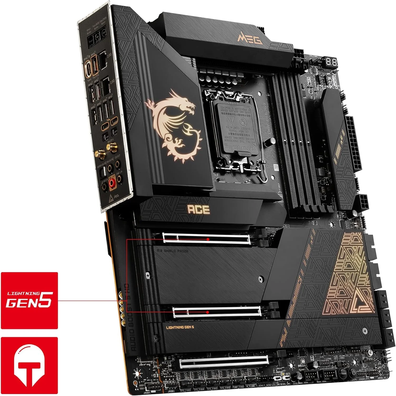 مادربرد MSI MEG Z790 ACE E-ATX - پشتیبانی از پردازنده های نسل 12/13 اینتل، LGA 1700، DDR5 Boost (7800+MHz/OC)، 2x PCIe 5.0 x16، 1x PCIe 4.0 x16، 1 x M.2 Gen5، 4 x M.2 Gen4، LAN 2.5Gbps، Wi-Fi 6E مادربرد MSI MEG Z790 ACE E-ATX - پشتیبانی از پردازنده های نسل 12/13 اینتل، LGA 1700، DDR5 Boost (7800+MHz/OC)، 2x PCIe 5.0 x16، 1x PCIe 4.0 x16، 1 x M.2 Gen5، 4 x M.2 Gen4، LAN 2.5Gbps، Wi-Fi 6E