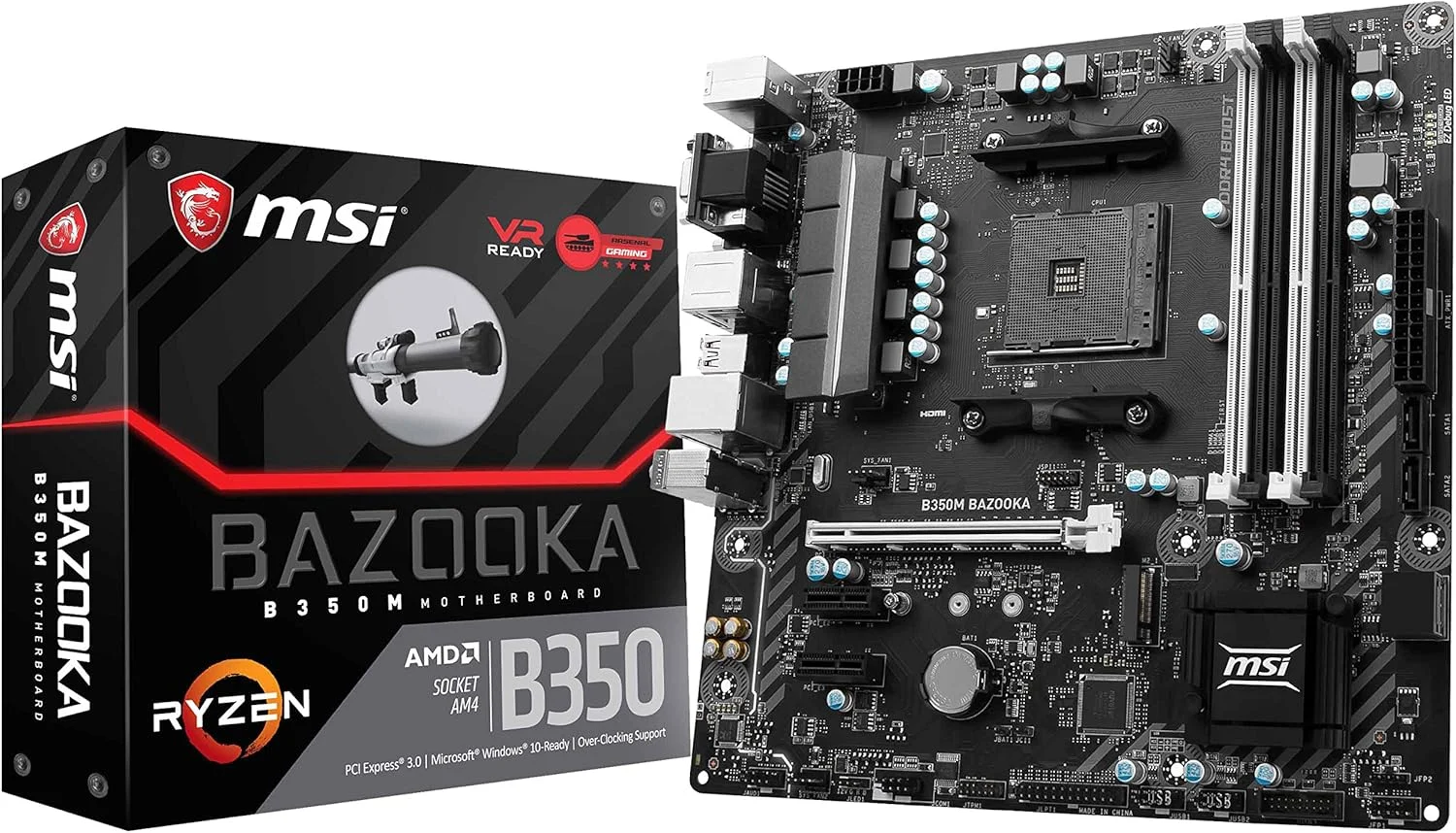 مادربرد MSI مدل B350M BAZOOKA چیپست AMD B350 سوکت AM4 حافظه DDR4 یک عدد PCI Express 3.0 x 16 فرم Micro ATX نسخه Retail
