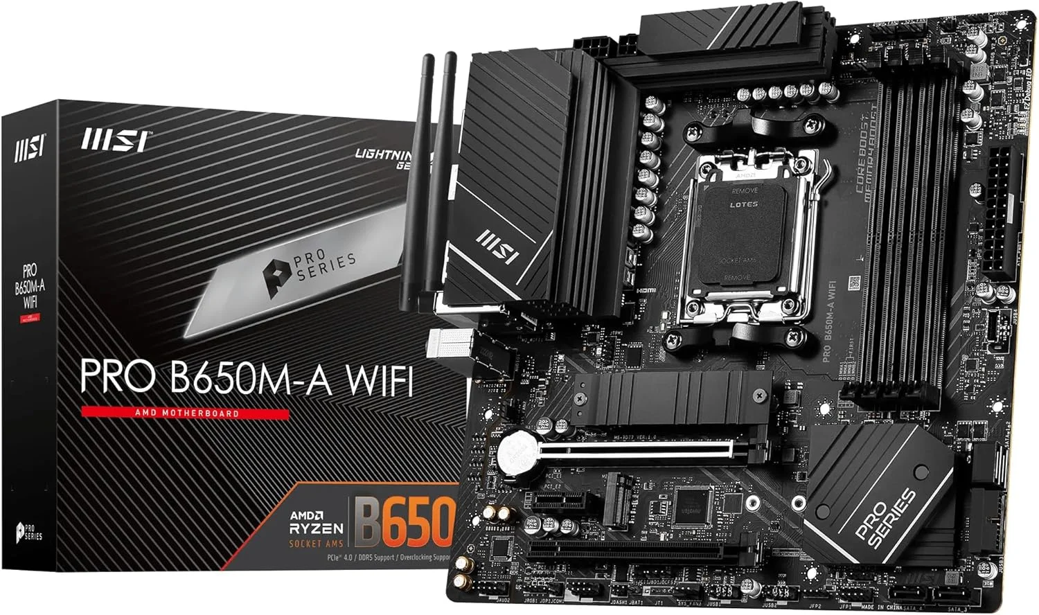 مادربرد MSI PRO B650M-A WIFI AM5 Micro-ATX، چیپست AMD B650، 4 اسلات DDR5 دو کاناله، حداکثر حافظه 128 گیگابایت، Wi-Fi 6E، 2x PCI-E x16، 2x M.2، 1x HDMI، 1x DP