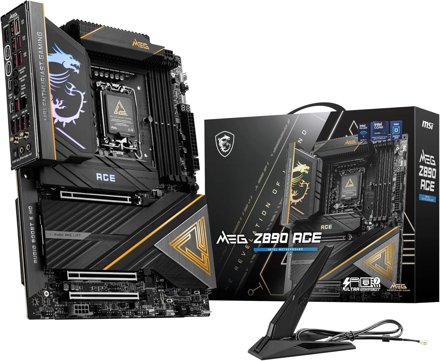 مادربرد گیمینگ MSI MEG Z890 ACE (پشتیبانی از پردازنده های نسل 2 اینتل Core Ultra، LGA 1851، DDR5، PCIe 5.0، M.2، SATA، LAN 10Gbps، USB Type-C، Wi-Fi 7، بلوتوث 5.4، Thunderbolt 4، ATX)