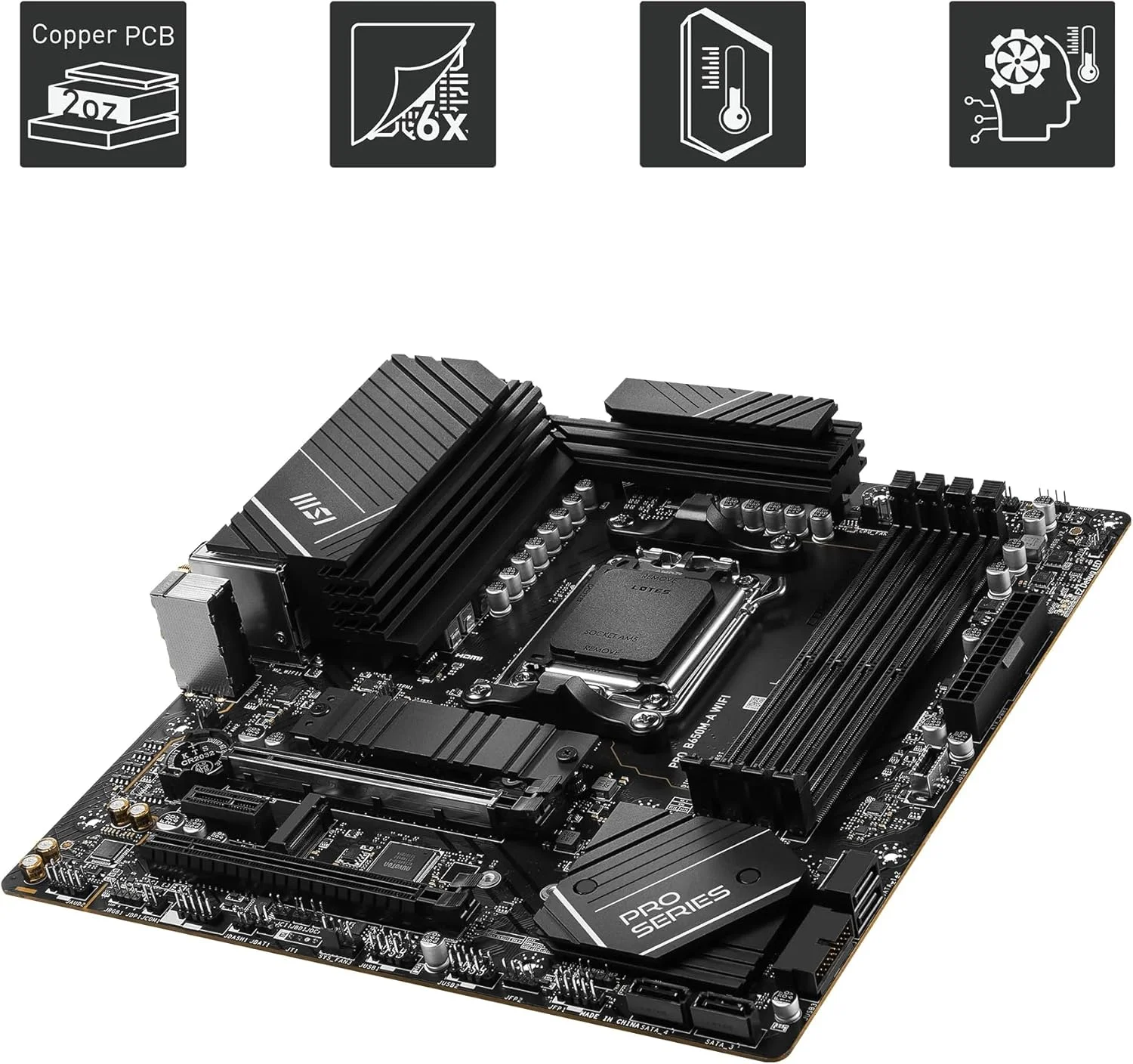 مادربرد MSI PRO B650M-A WIFI AM5 Micro-ATX، چیپست AMD B650، 4 اسلات DDR5 دو کاناله، حداکثر حافظه 128 گیگابایت، Wi-Fi 6E، 2x PCI-E x16، 2x M.2، 1x HDMI، 1x DP مادربرد MSI PRO B650M-A WIFI AM5 Micro-ATX، چیپست AMD B650، 4 اسلات DDR5 دو کاناله، حداکثر حافظه 128 گیگابایت، Wi-Fi 6E، 2x PCI-E x16، 2x M.2، 1x HDMI، 1x DP