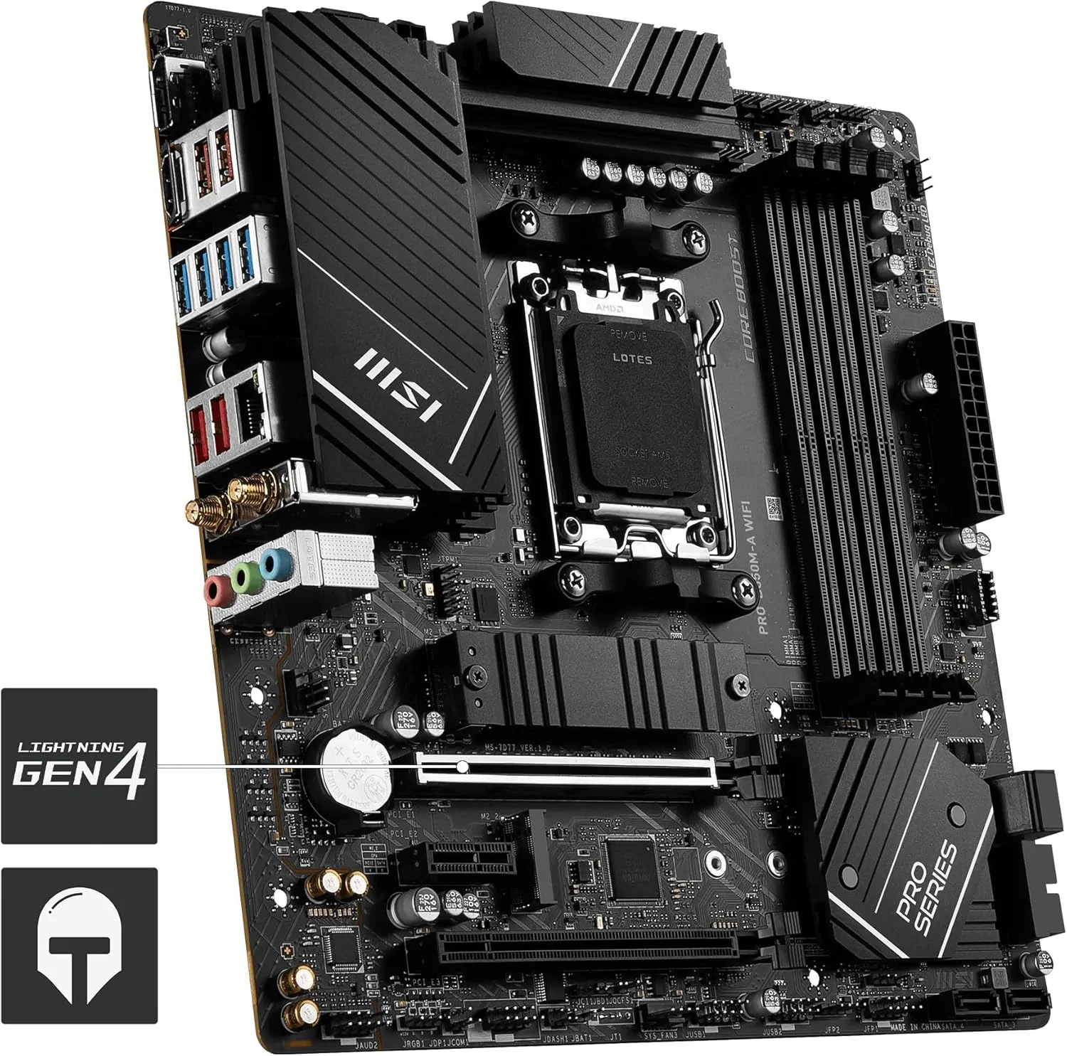 مادربرد MSI PRO B650M-A WIFI AM5 Micro-ATX، چیپست AMD B650، 4 اسلات DDR5 دو کاناله، حداکثر حافظه 128 گیگابایت، Wi-Fi 6E، 2x PCI-E x16، 2x M.2، 1x HDMI، 1x DP مادربرد MSI PRO B650M-A WIFI AM5 Micro-ATX، چیپست AMD B650، 4 اسلات DDR5 دو کاناله، حداکثر حافظه 128 گیگابایت، Wi-Fi 6E، 2x PCI-E x16، 2x M.2، 1x HDMI، 1x DP