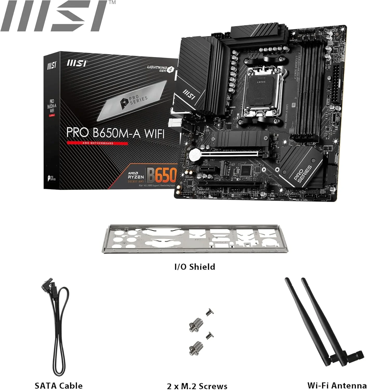 مادربرد MSI PRO B650M-A WIFI AM5 Micro-ATX، چیپست AMD B650، 4 اسلات DDR5 دو کاناله، حداکثر حافظه 128 گیگابایت، Wi-Fi 6E، 2x PCI-E x16، 2x M.2، 1x HDMI، 1x DP مادربرد MSI PRO B650M-A WIFI AM5 Micro-ATX، چیپست AMD B650، 4 اسلات DDR5 دو کاناله، حداکثر حافظه 128 گیگابایت، Wi-Fi 6E، 2x PCI-E x16، 2x M.2، 1x HDMI، 1x DP