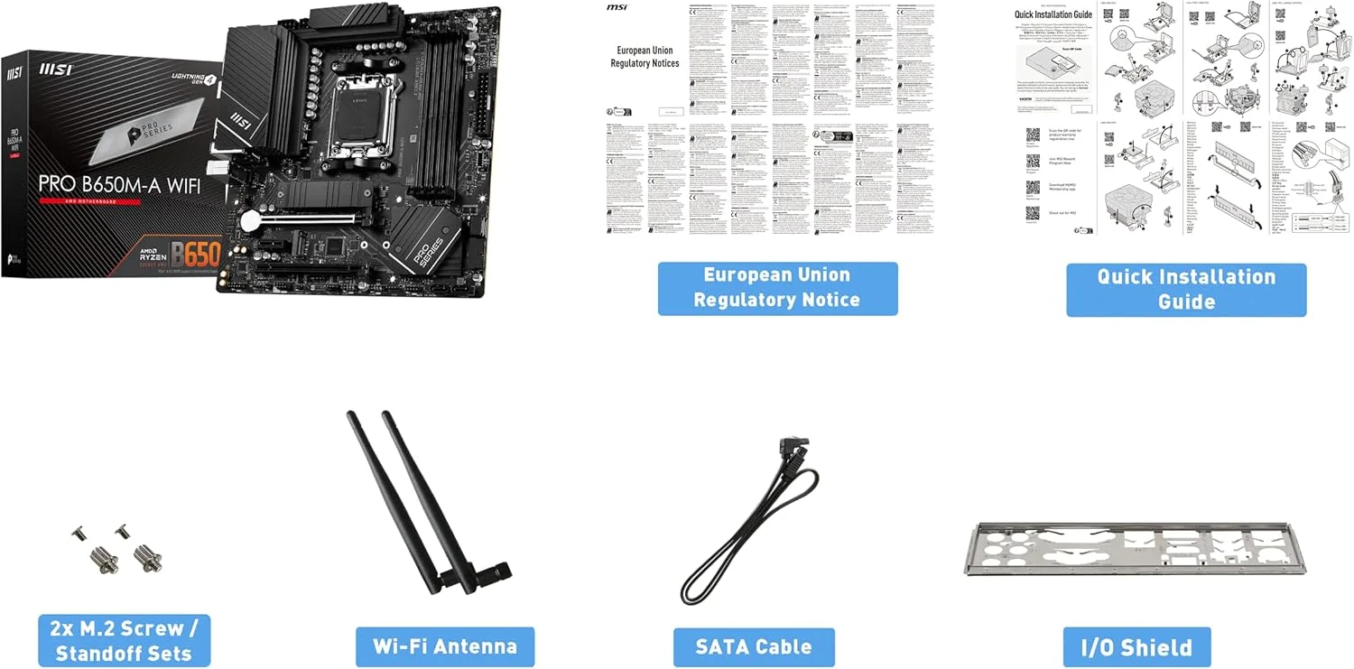 مادربرد MSI PRO B650M-A WIFI AM5 Micro-ATX، چیپست AMD B650، 4 اسلات DDR5 دو کاناله، حداکثر حافظه 128 گیگابایت، Wi-Fi 6E، 2x PCI-E x16، 2x M.2، 1x HDMI، 1x DP مادربرد MSI PRO B650M-A WIFI AM5 Micro-ATX، چیپست AMD B650، 4 اسلات DDR5 دو کاناله، حداکثر حافظه 128 گیگابایت، Wi-Fi 6E، 2x PCI-E x16، 2x M.2، 1x HDMI، 1x DP