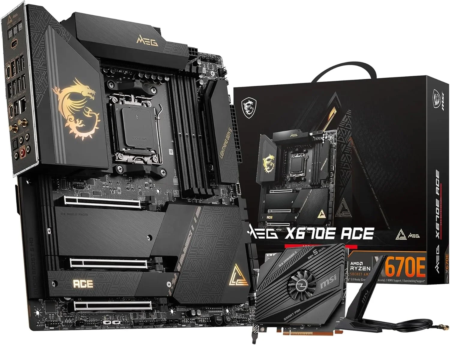 مادربرد گیمینگ MSI MEG X670E ACE E-ATX، با 4 اسلات DDR5 با ظرفیت 128 گیگابایت، پشتیبانی از پردازنده‌های دسکتاپ AMD Ryzen سری 7000 سوکت AM5، دارای 4 اسلات M.2، پشتیبانی از ویندوز 11 و 10 نسخه 64 بیتی
