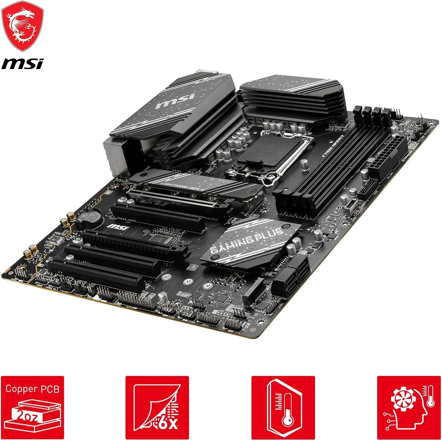 مادربرد گیمینگ MSI B760 Gaming Plus WiFi ATX، پشتیبانی از پردازنده‌های نسل 12/13/14 اینتل، LGA 1700، DDR5، PCIe 4.0، M.2، LAN 2.5 گیگابیتی، USB 3.2 Gen2، HDMI/DP، Wi-Fi 6E، بلوتوث 5.3