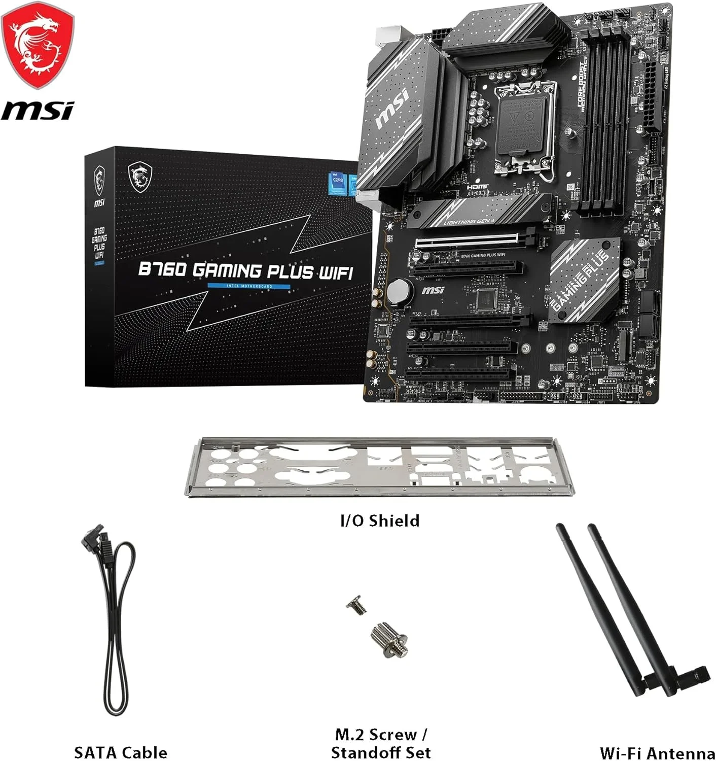 مادربرد گیمینگ MSI B760 Gaming Plus WiFi ATX، پشتیبانی از پردازنده‌های نسل 12/13/14 اینتل، LGA 1700، DDR5، PCIe 4.0، M.2، LAN 2.5 گیگابیتی، USB 3.2 Gen2، HDMI/DP، Wi-Fi 6E، بلوتوث 5.3
