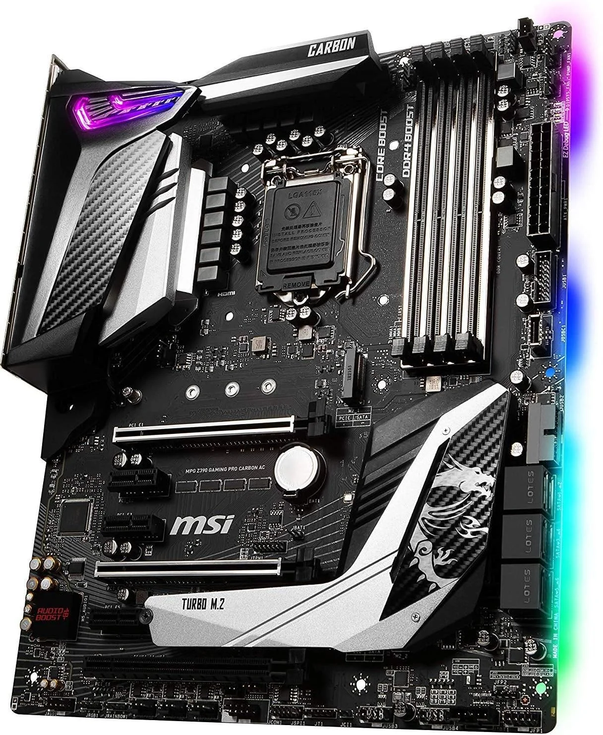 مادربرد گیمینگ MSI MPG Z390 Gaming PRO Carbon AC LGA1151 (نسل 8 و 9 اینتل) M.2 USB 3.1 Gen 2 DDR4 HDMI DP Wi-Fi SLI CFX ATX Z390 مادربرد گیمینگ MSI MPG Z390 Gaming PRO Carbon AC LGA1151 (نسل 8 و 9 اینتل) M.2 USB 3.1 Gen 2 DDR4 HDMI DP Wi-Fi SLI CFX ATX Z390