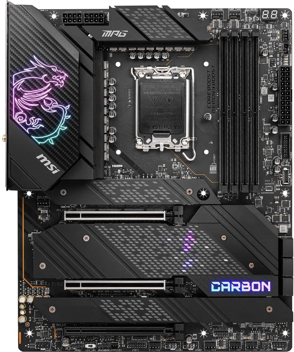 مادربرد گیمینگ MSI MPG Z690 Carbon WiFi (ATX، نسل دوازدهم Intel Core، سوکت LGA 1700، DDR5، PCIe 4، CFX، اسلات های M.2، Wi-Fi 6E)