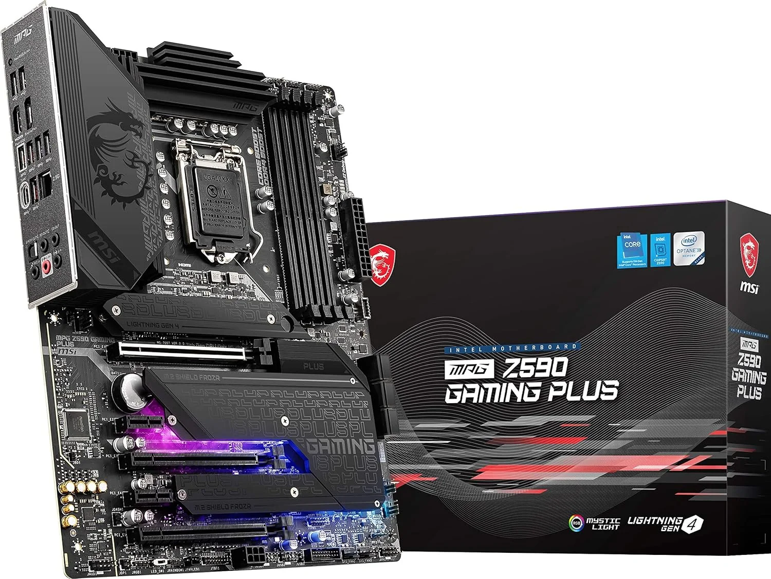 مادربرد گیمینگ MSI MPG Z590 Gaming Plus (ATX، نسل 11/10 پردازنده های Intel Core، سوکت LGA 1200، DDR4، PCIe 4، CFX، اسلات های M.2، USB 3.2 Gen 2، DP/HDMI، Mystic Light RGB)
