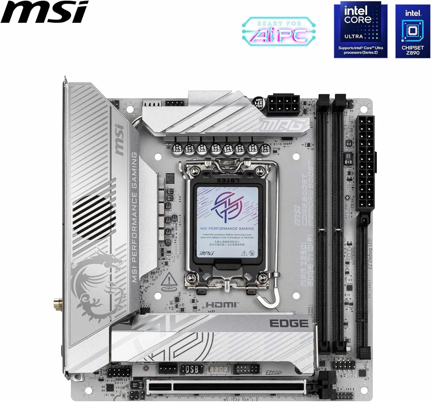 مادربرد MSI MPG Z890I Edge TI WiFi (پشتیبانی از پردازنده‌های نسل 2 Intel Core Ultra، LGA 1851، DDR5، PCIe 5.0، M.2، SATA، LAN 5Gbps، USB Type-C، Wi-Fi 7، بلوتوث 5.4، Thunderbolt 4، Mini-ITX)
