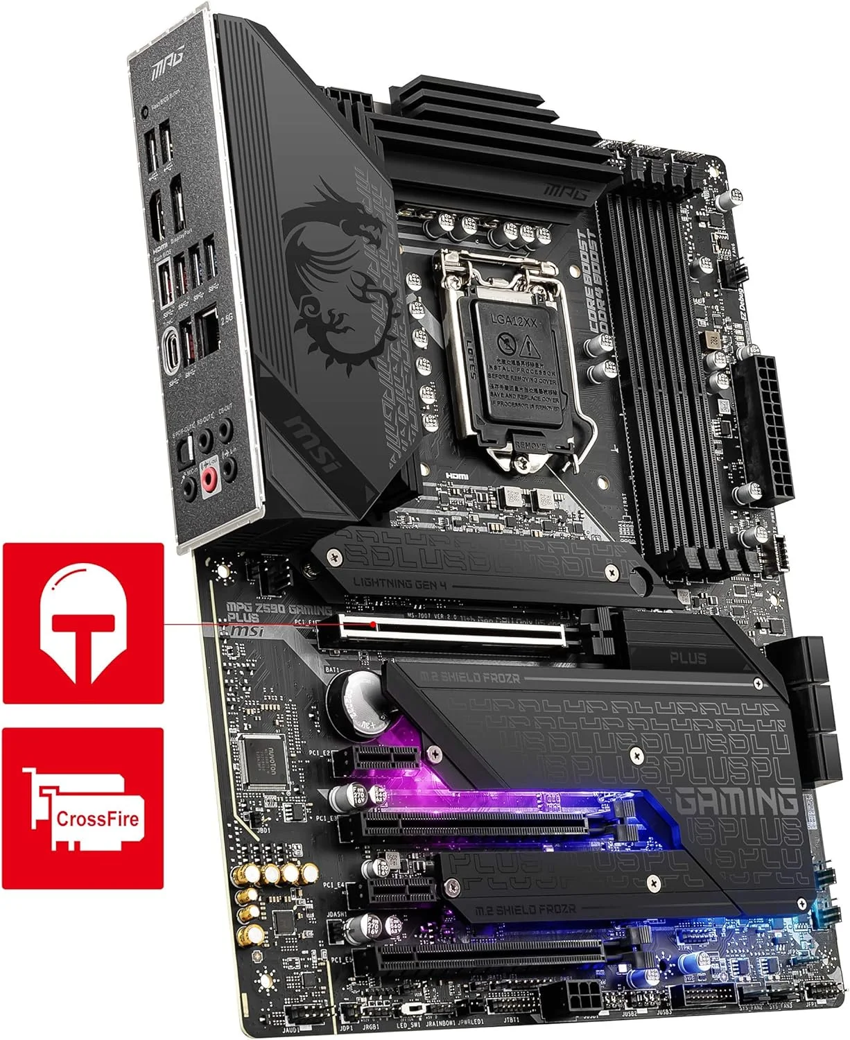 مادربرد گیمینگ MSI MPG Z590 Gaming Plus (ATX، نسل 11/10 پردازنده های Intel Core، سوکت LGA 1200، DDR4، PCIe 4، CFX، اسلات های M.2، USB 3.2 Gen 2، DP/HDMI، Mystic Light RGB) مادربرد گیمینگ MSI MPG Z590 Gaming Plus (ATX، نسل 11/10 پردازنده های Intel Core، سوکت LGA 1200، DDR4، PCIe 4، CFX، اسلات های M.2، USB 3.2 Gen 2، DP/HDMI، Mystic Light RGB)