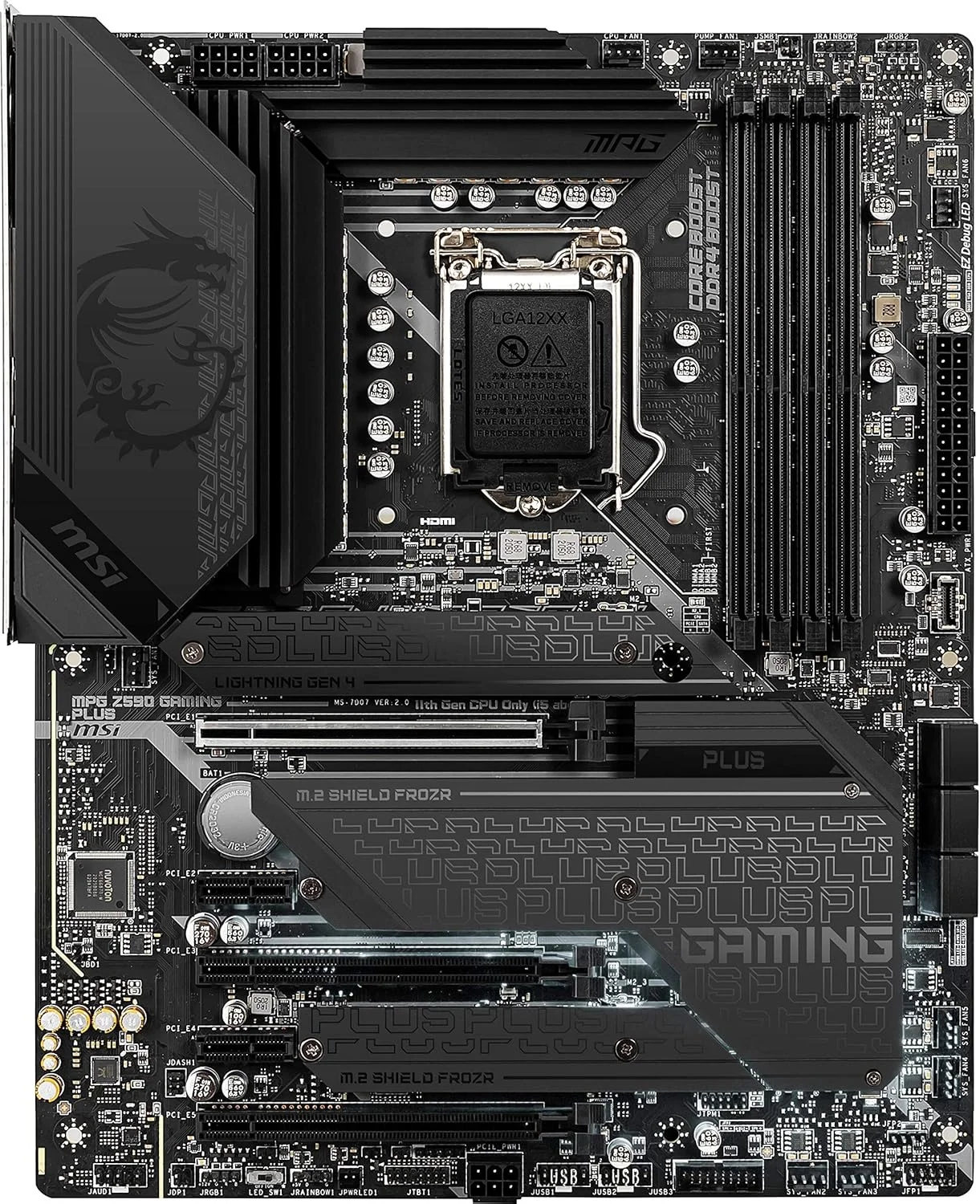 مادربرد گیمینگ MSI MPG Z590 Gaming Plus (ATX، نسل 11/10 پردازنده های Intel Core، سوکت LGA 1200، DDR4، PCIe 4، CFX، اسلات های M.2، USB 3.2 Gen 2، DP/HDMI، Mystic Light RGB) مادربرد گیمینگ MSI MPG Z590 Gaming Plus (ATX، نسل 11/10 پردازنده های Intel Core، سوکت LGA 1200، DDR4، PCIe 4، CFX، اسلات های M.2، USB 3.2 Gen 2، DP/HDMI، Mystic Light RGB)