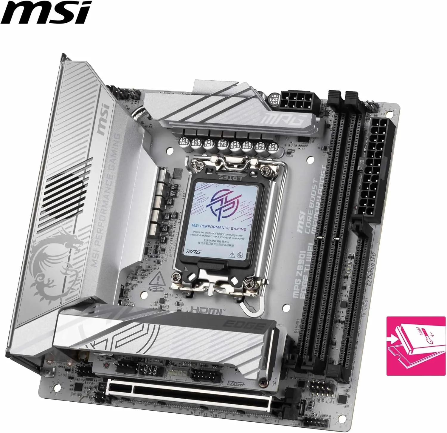 مادربرد MSI MPG Z890I EDGE TI WIFI، Mini-ITX - پشتیبانی از پردازنده های Intel Core Ultra (سری 2)، LGA 1851 - 110A SPS VRM، تقویت حافظه DDR5 (8600+ MT/s OC)، PCIe 5.0 x16، M.2 Gen5، Wi-Fi 7، 5G LAN