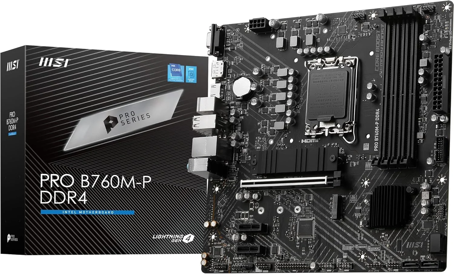 مادربرد MSI PRO B760M-P DDR4 ProSeries، پشتیبانی از پردازنده های نسل 12/13 اینتل، Micro-ATX، LGA 1700 - مشکی
