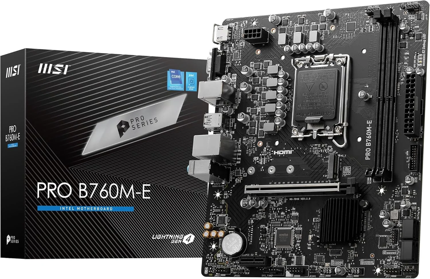 مادربرد MSI PRO B760M-E، Micro-ATX - پشتیبانی از پردازنده های نسل 12 و 13 اینتل Core، LGA 1700 - تقویت حافظه DDR5 5600MHz، اسلات PCIe 4.0 x16، اسلات M.2 Gen4