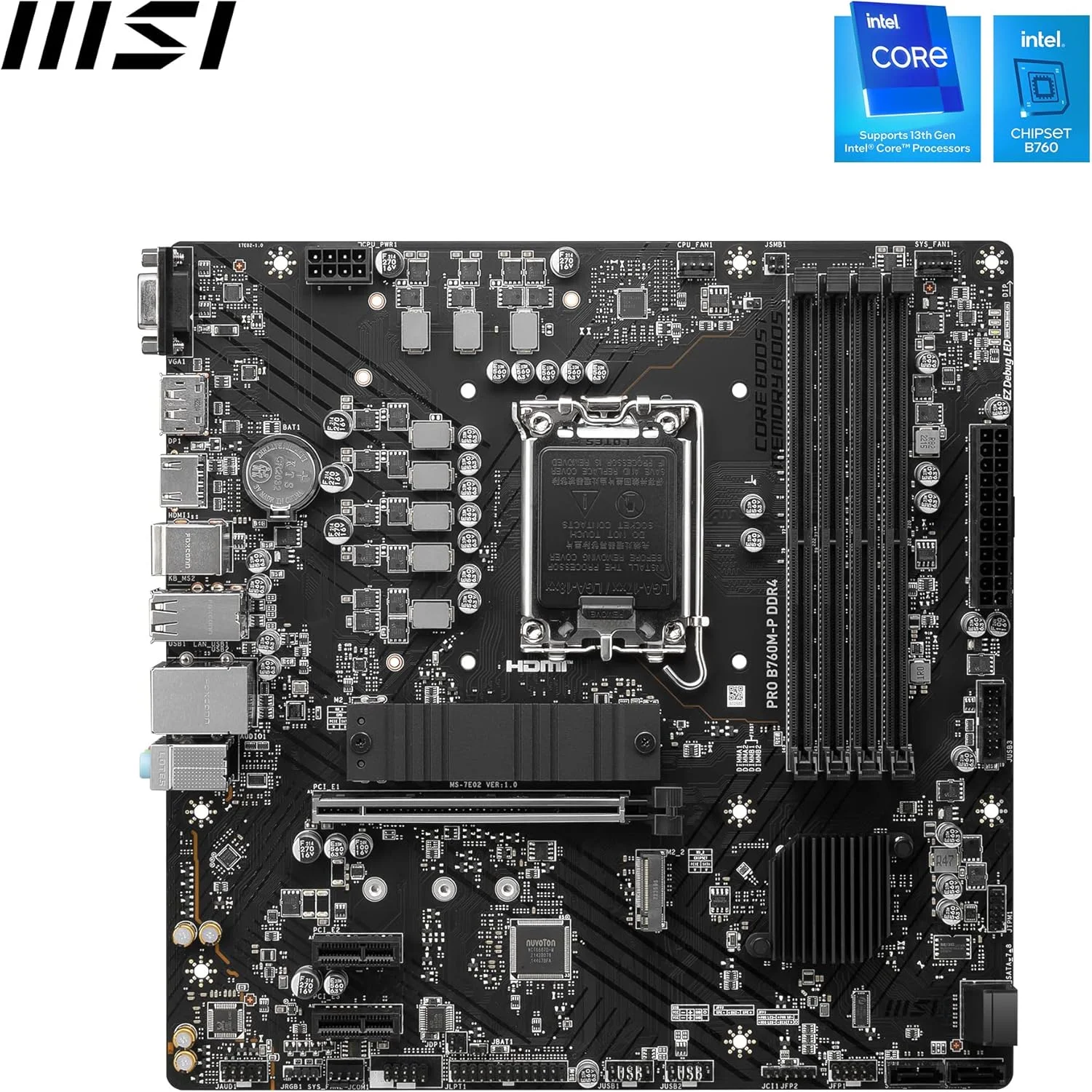 مادربرد MSI PRO B760M-P DDR4 ProSeries، پشتیبانی از پردازنده های نسل 12/13 اینتل، Micro-ATX، LGA 1700 - مشکی مادربرد MSI PRO B760M-P DDR4 ProSeries، پشتیبانی از پردازنده های نسل 12/13 اینتل، Micro-ATX، LGA 1700 - مشکی